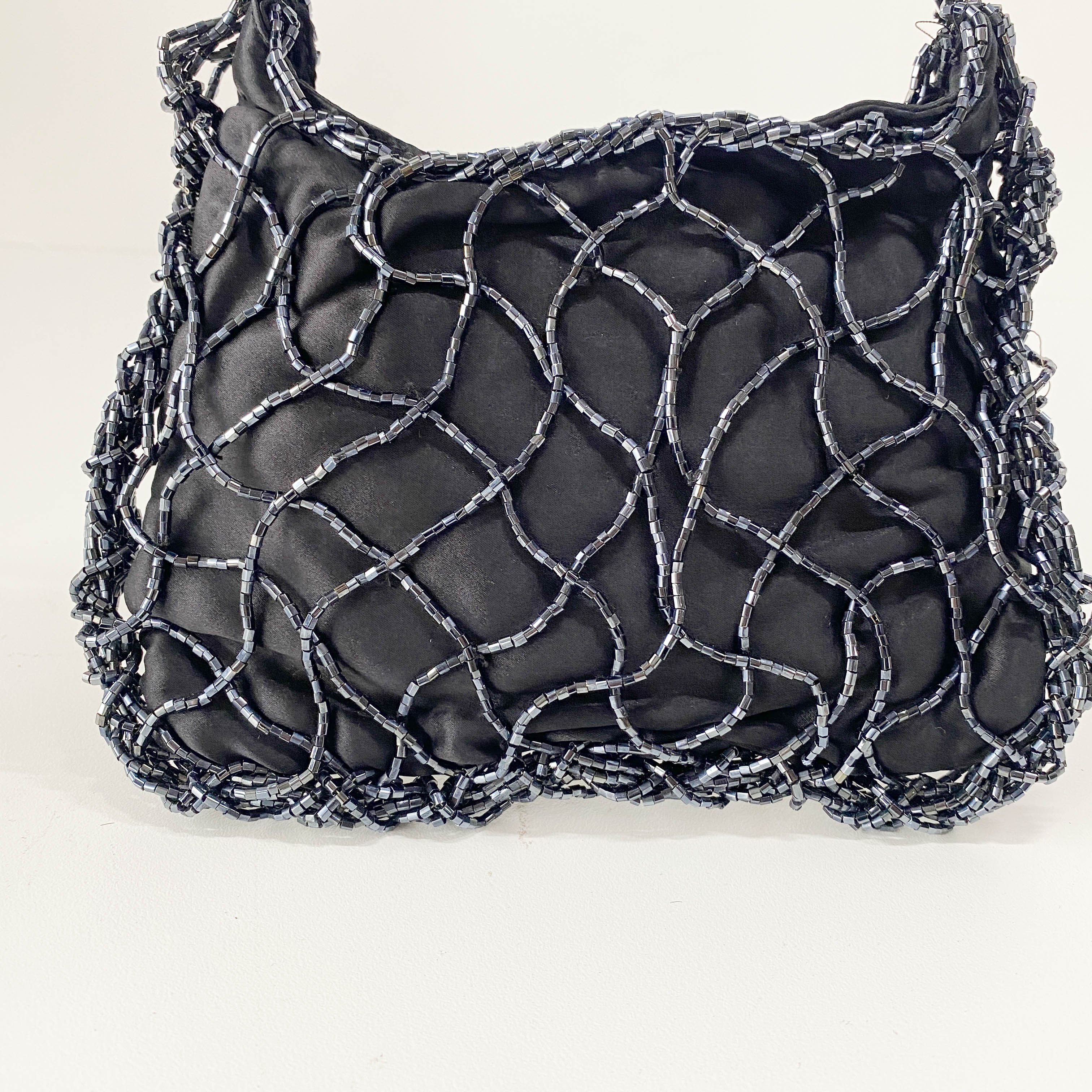 Mini Black Satin and Beads Handbag