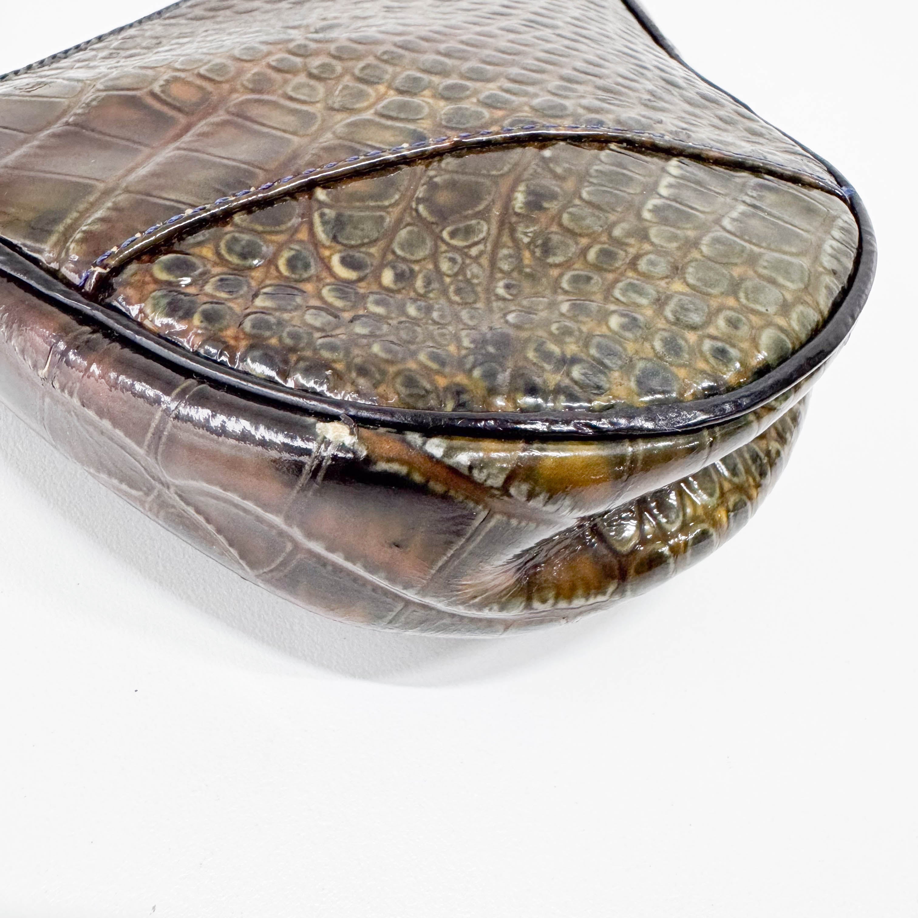 Mini Saddle Crocodile Embossed Leather Shoulder Bag