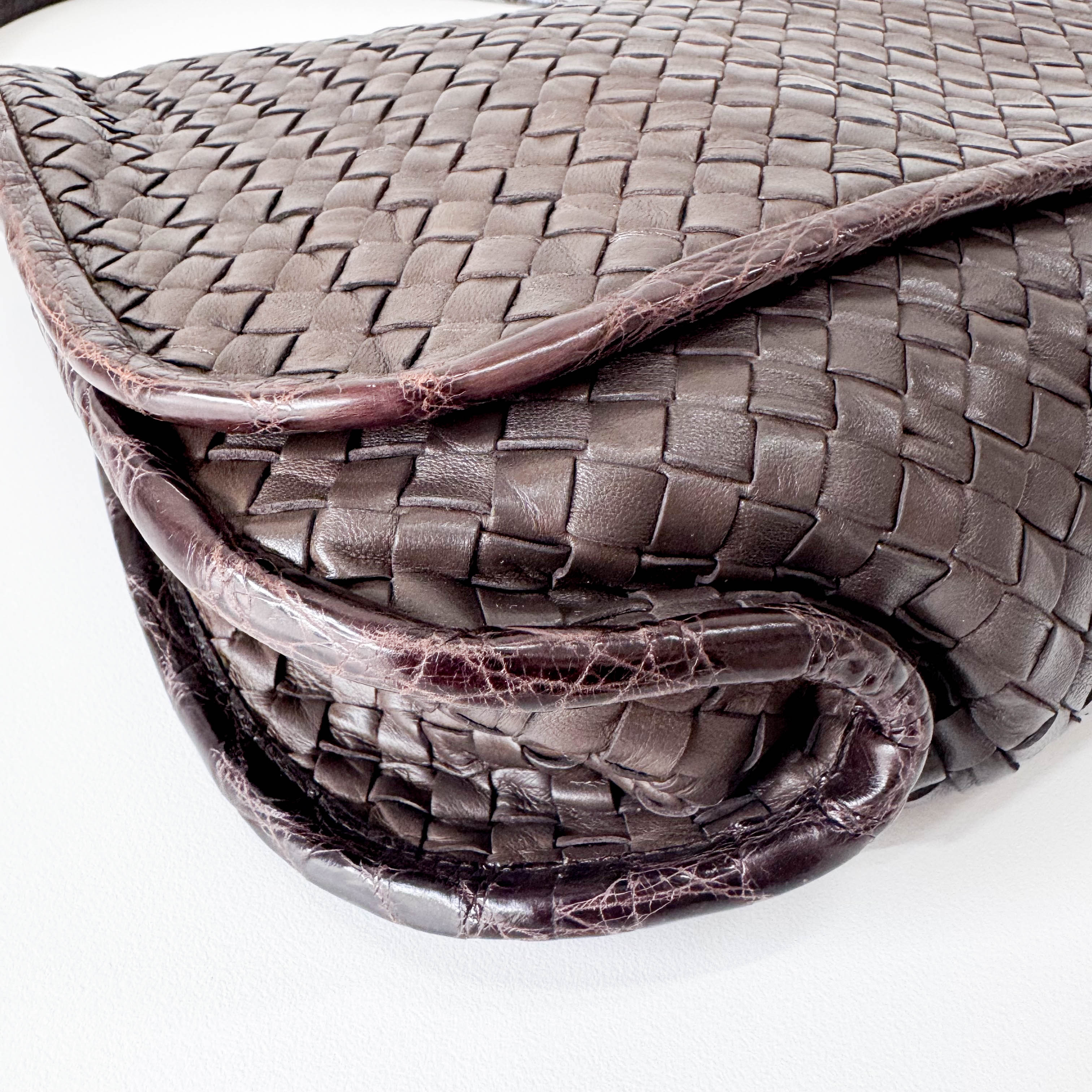 Intrecciato Brown Leather Shoulder Bag