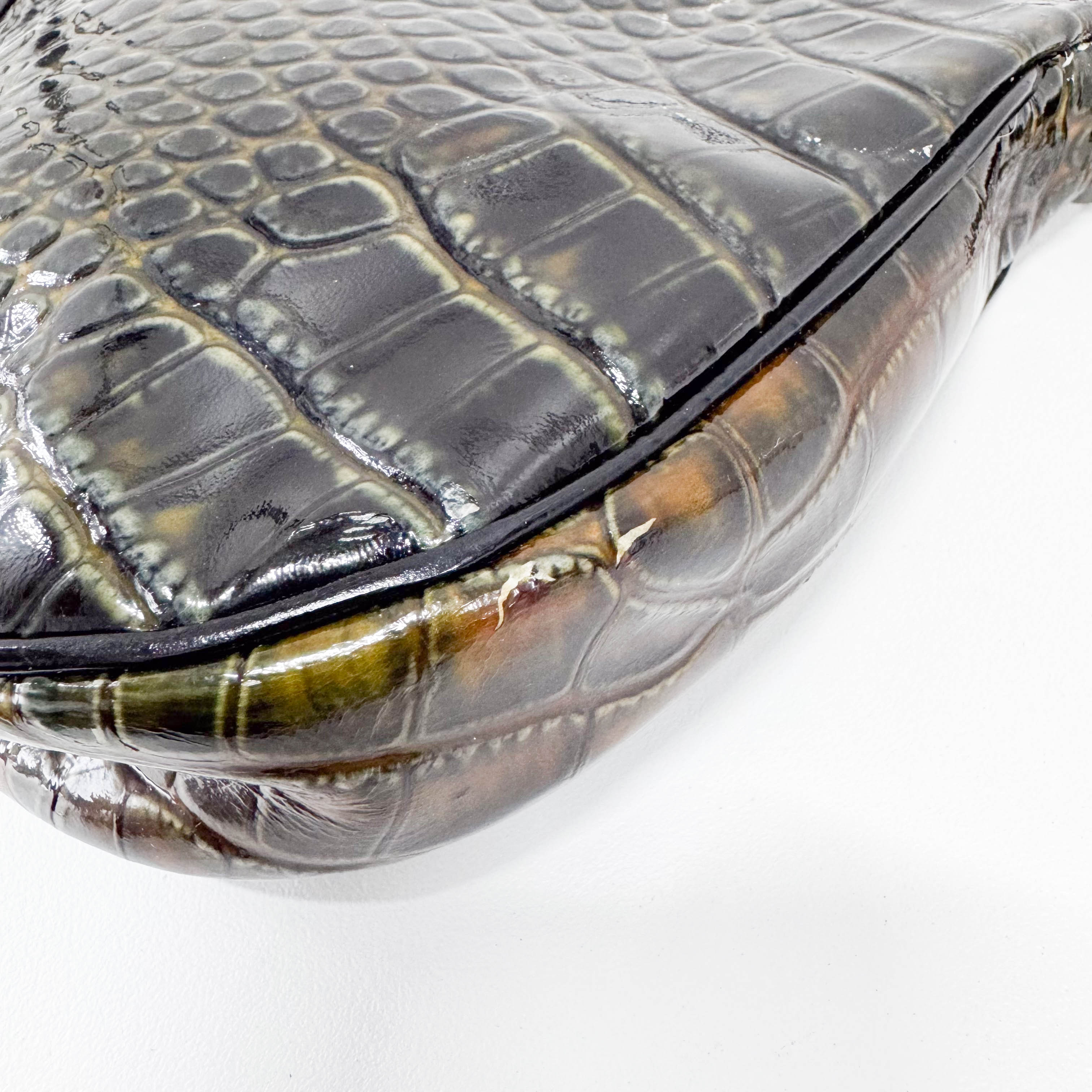 Mini Saddle Crocodile Embossed Leather Shoulder Bag