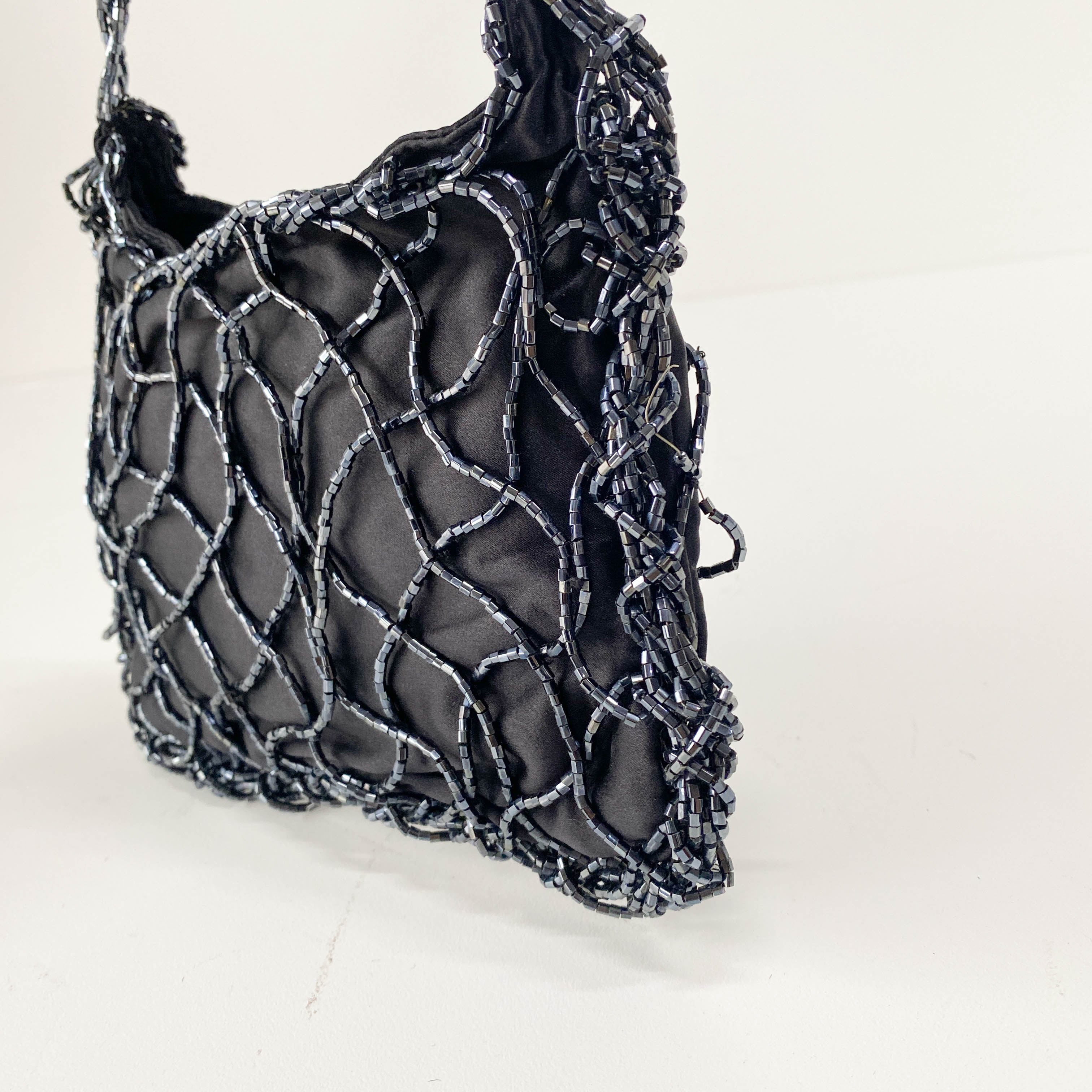 Mini Black Satin and Beads Handbag