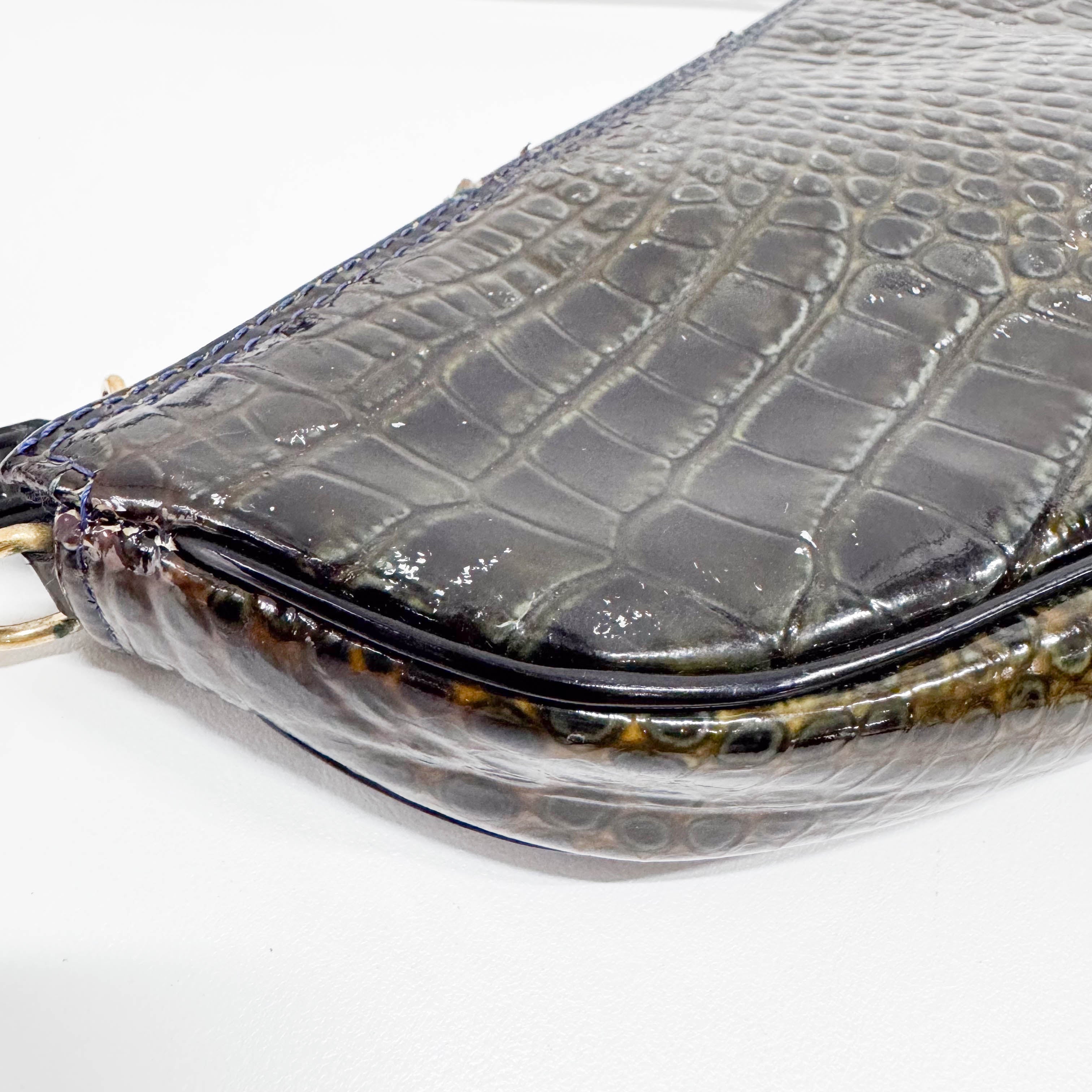 Mini Saddle Crocodile Embossed Leather Shoulder Bag