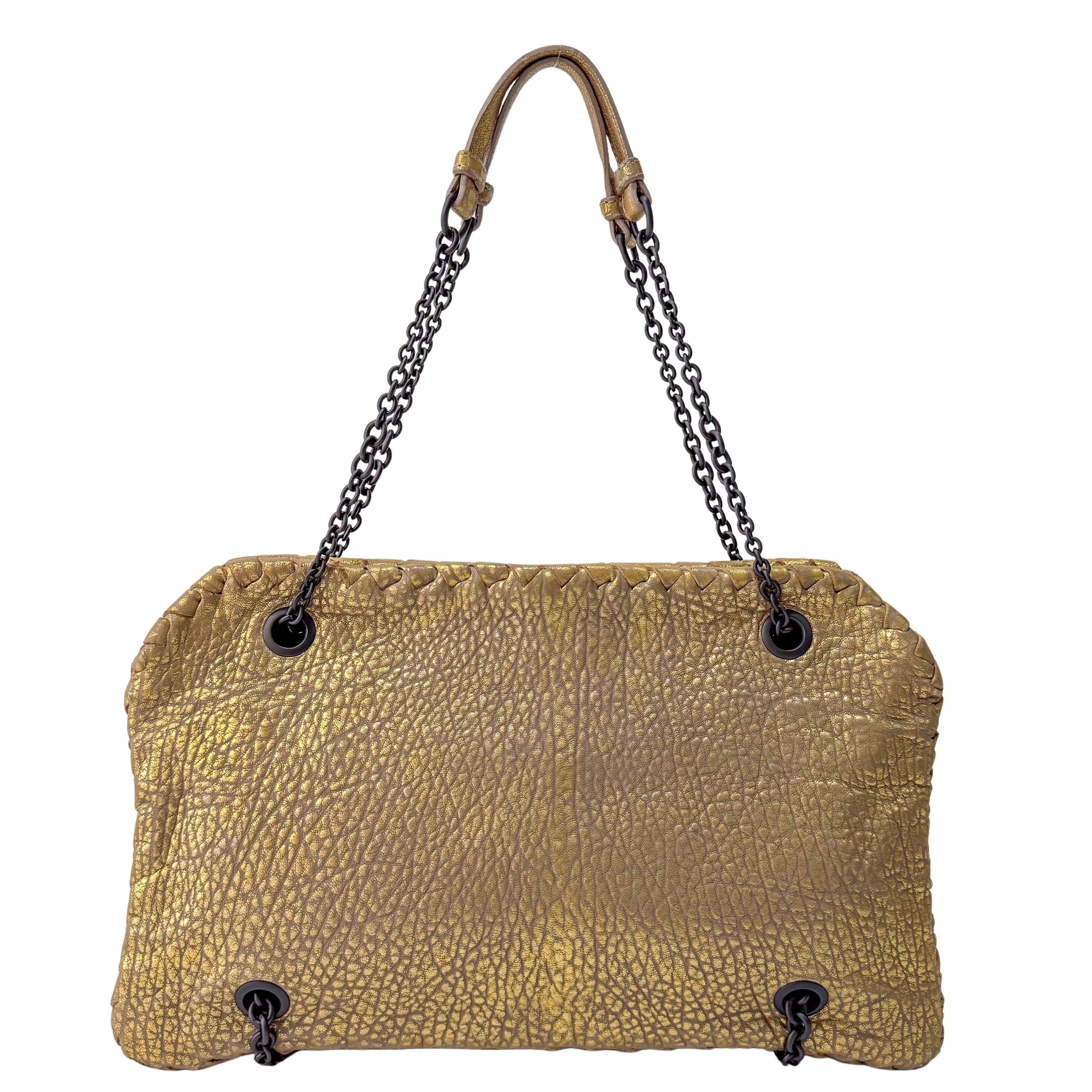 Intrecciato Gold Leather Chain Shoulder Bag