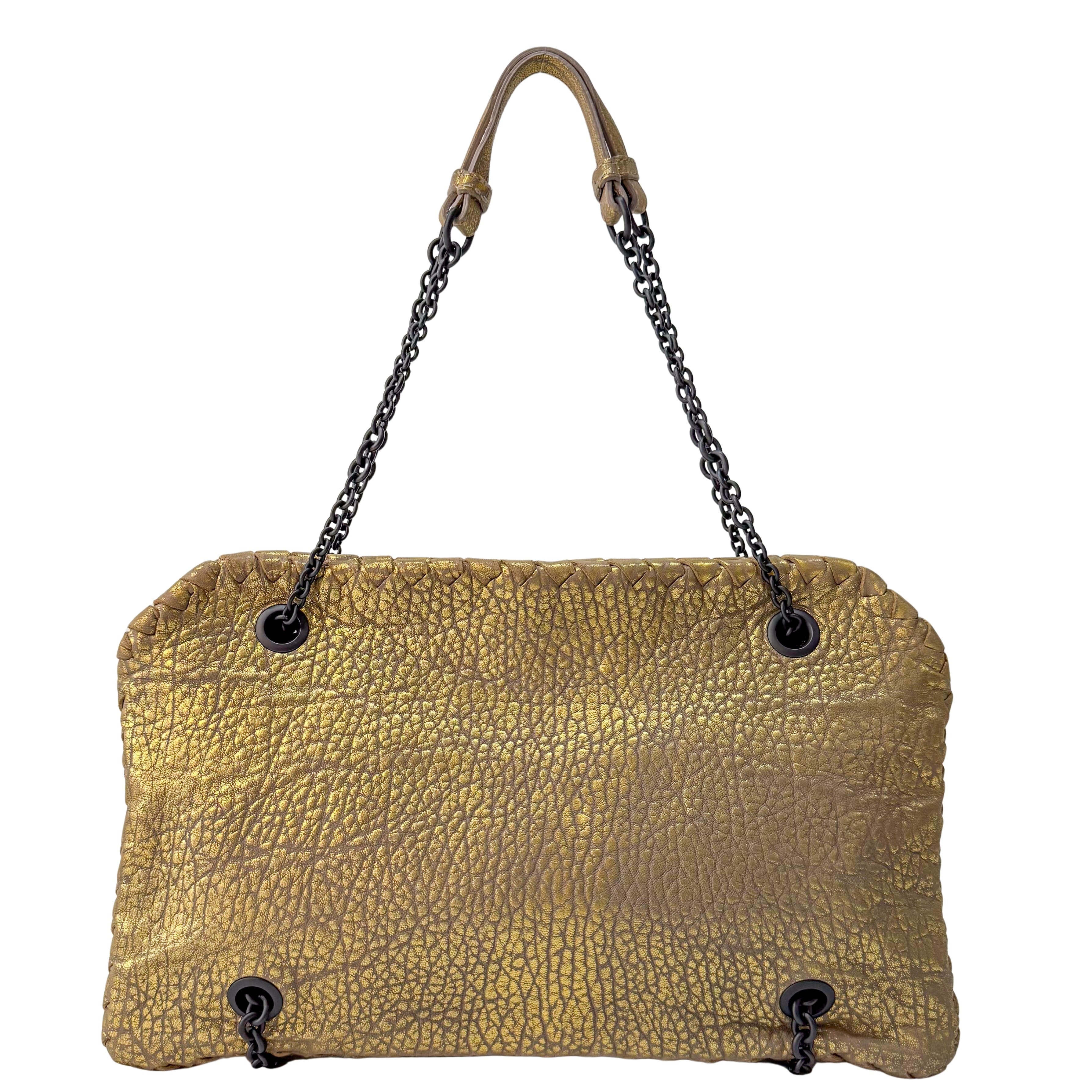 Intrecciato Gold Leather Chain Shoulder Bag