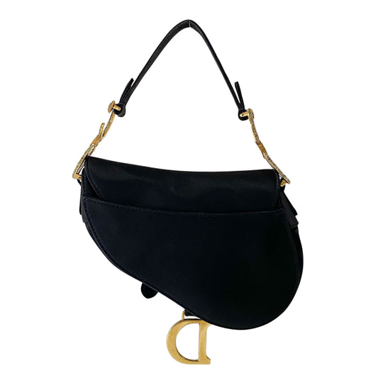 Mini Saddle Black Satin and Rhinestone Details Bag