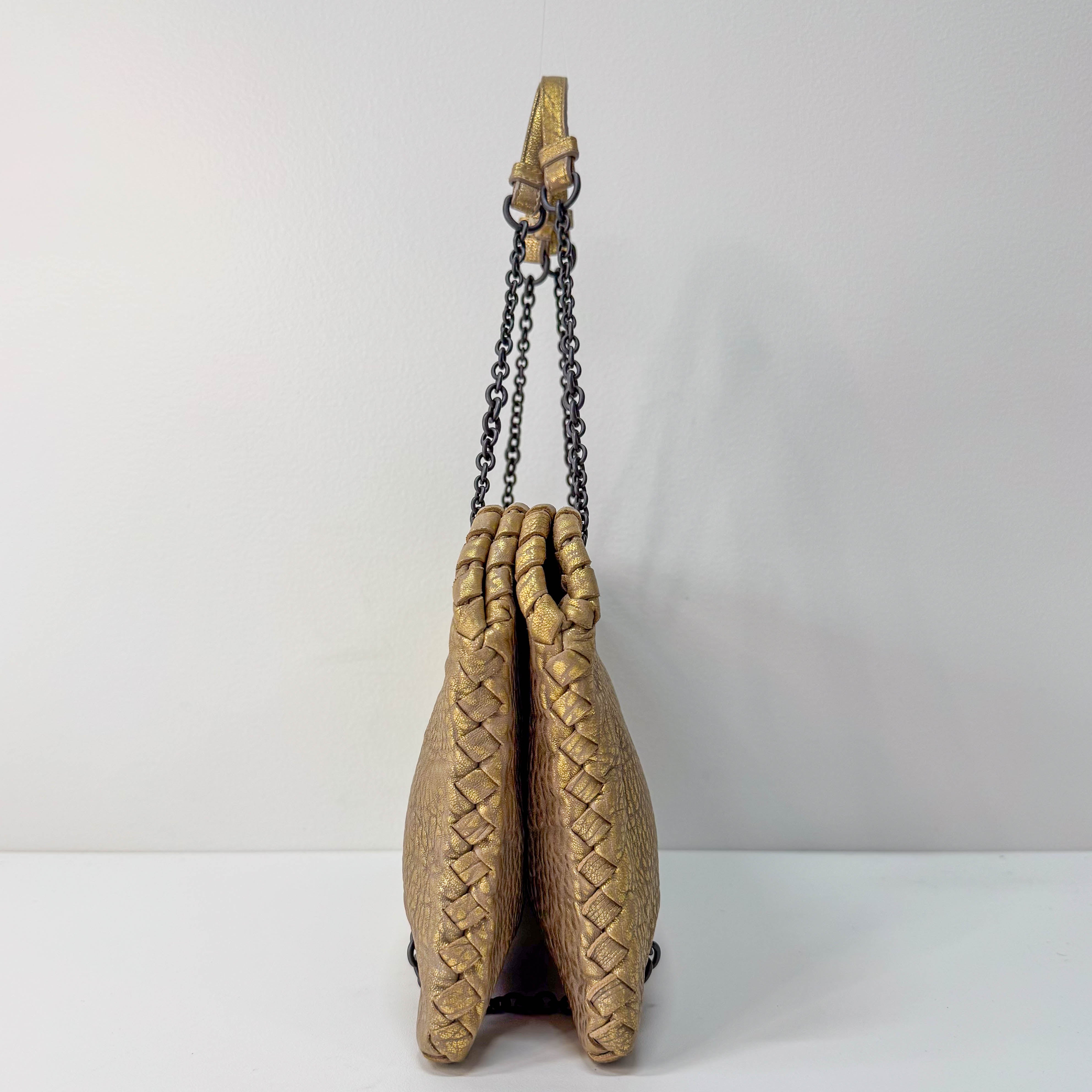Intrecciato Gold Leather Chain Shoulder Bag