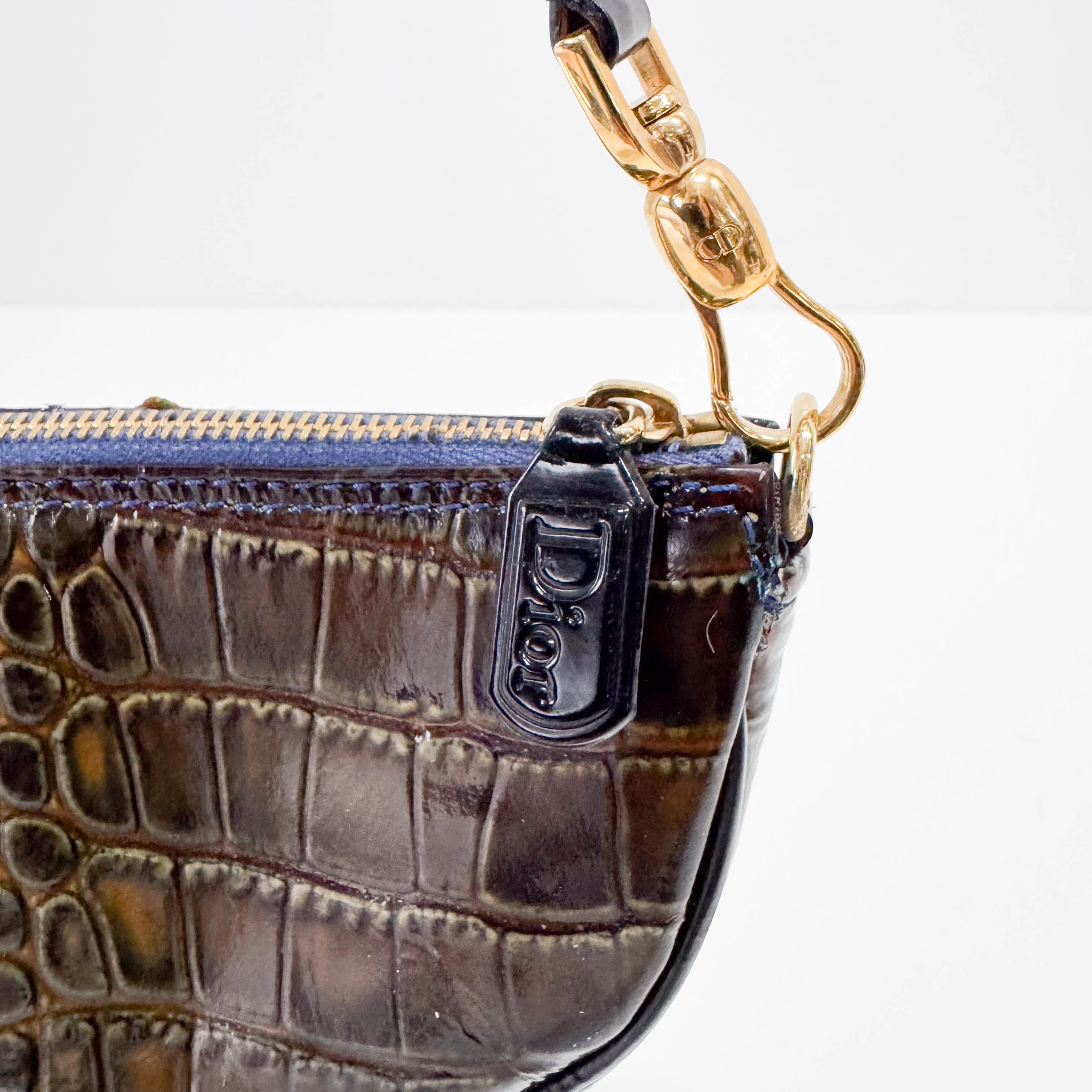 Mini Saddle Crocodile Embossed Leather Shoulder Bag