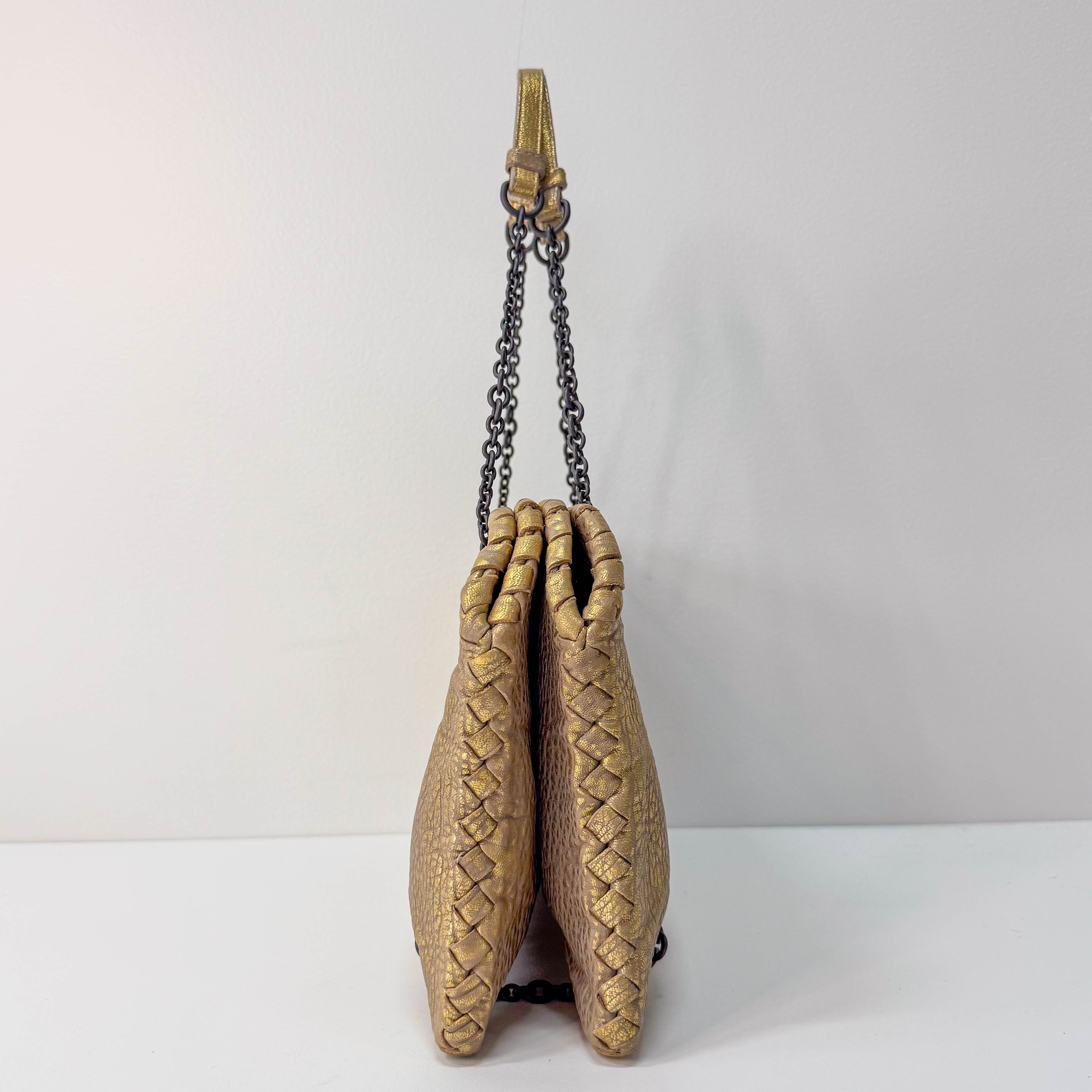 Intrecciato Gold Leather Chain Shoulder Bag