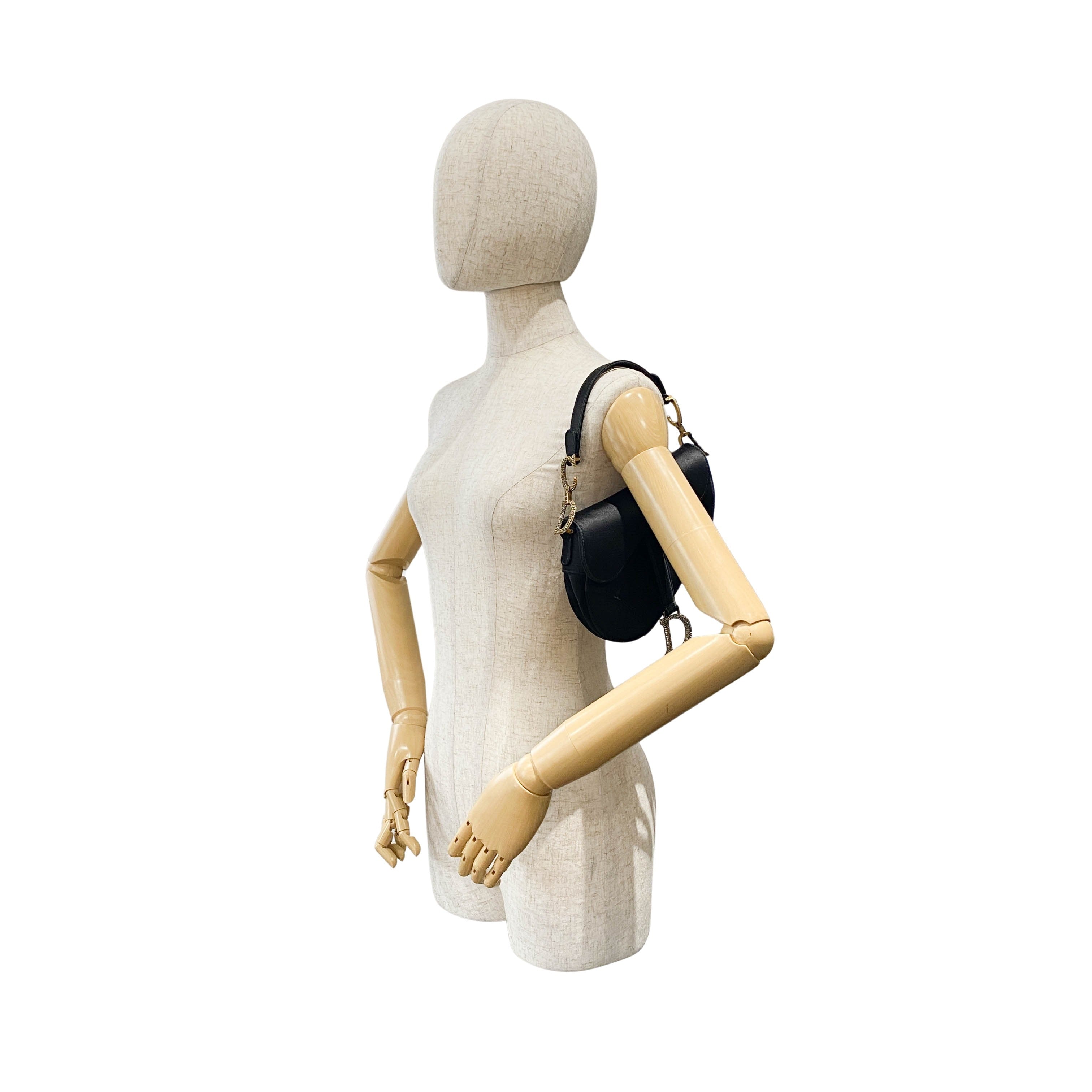 Mini Saddle Black Satin and Rhinestone Details Bag