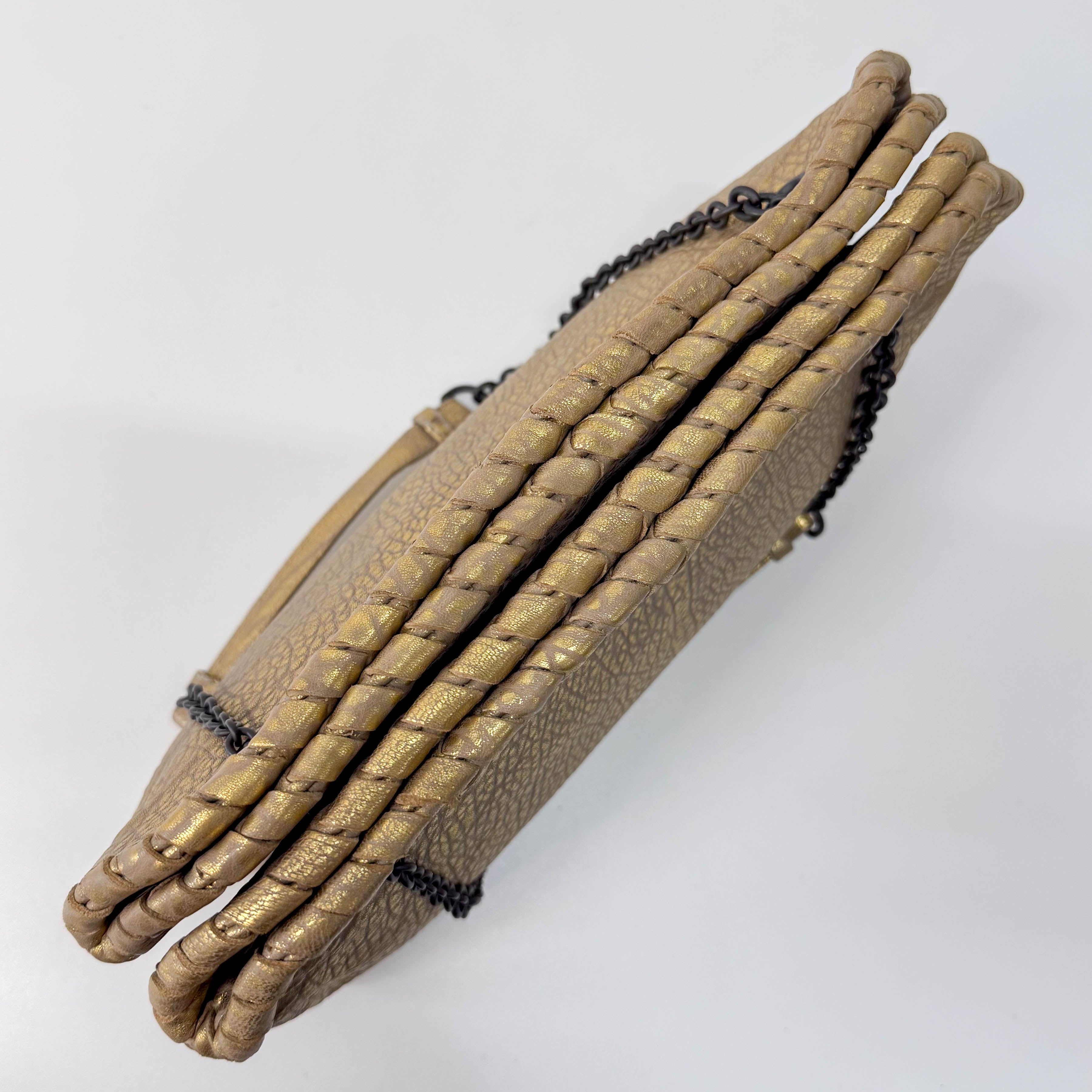 Intrecciato Gold Leather Chain Shoulder Bag