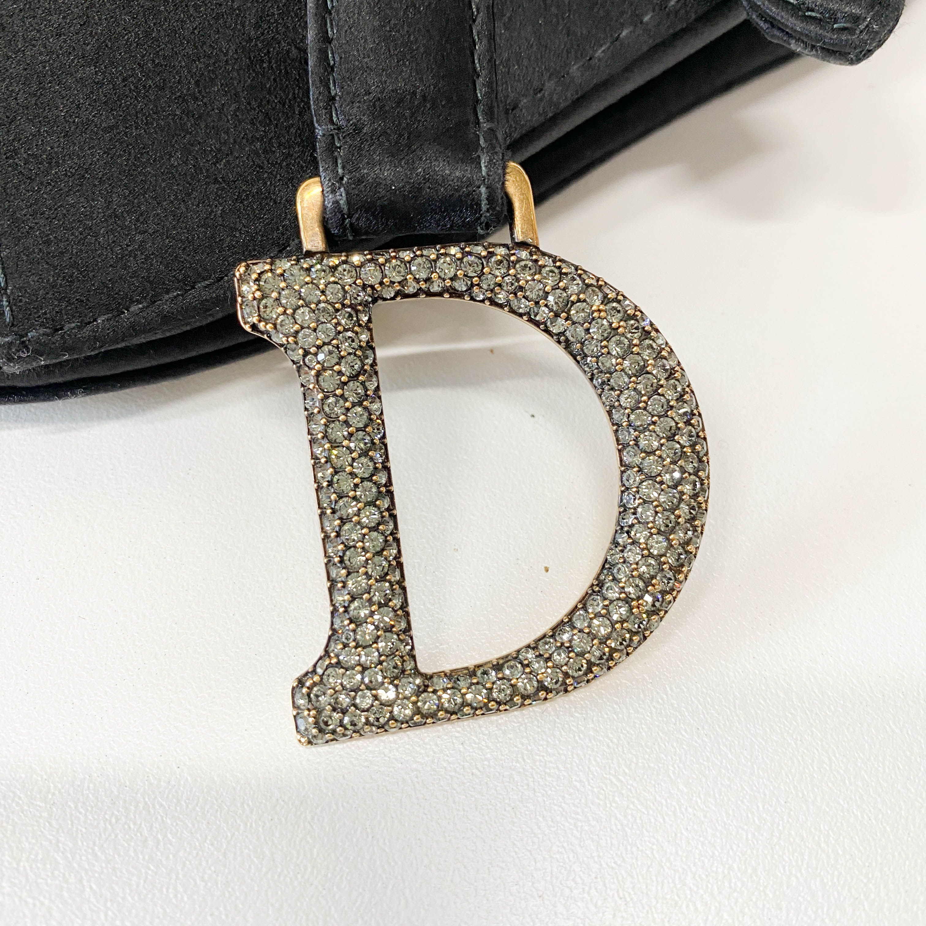 Mini Saddle Black Satin and Rhinestone Details Bag