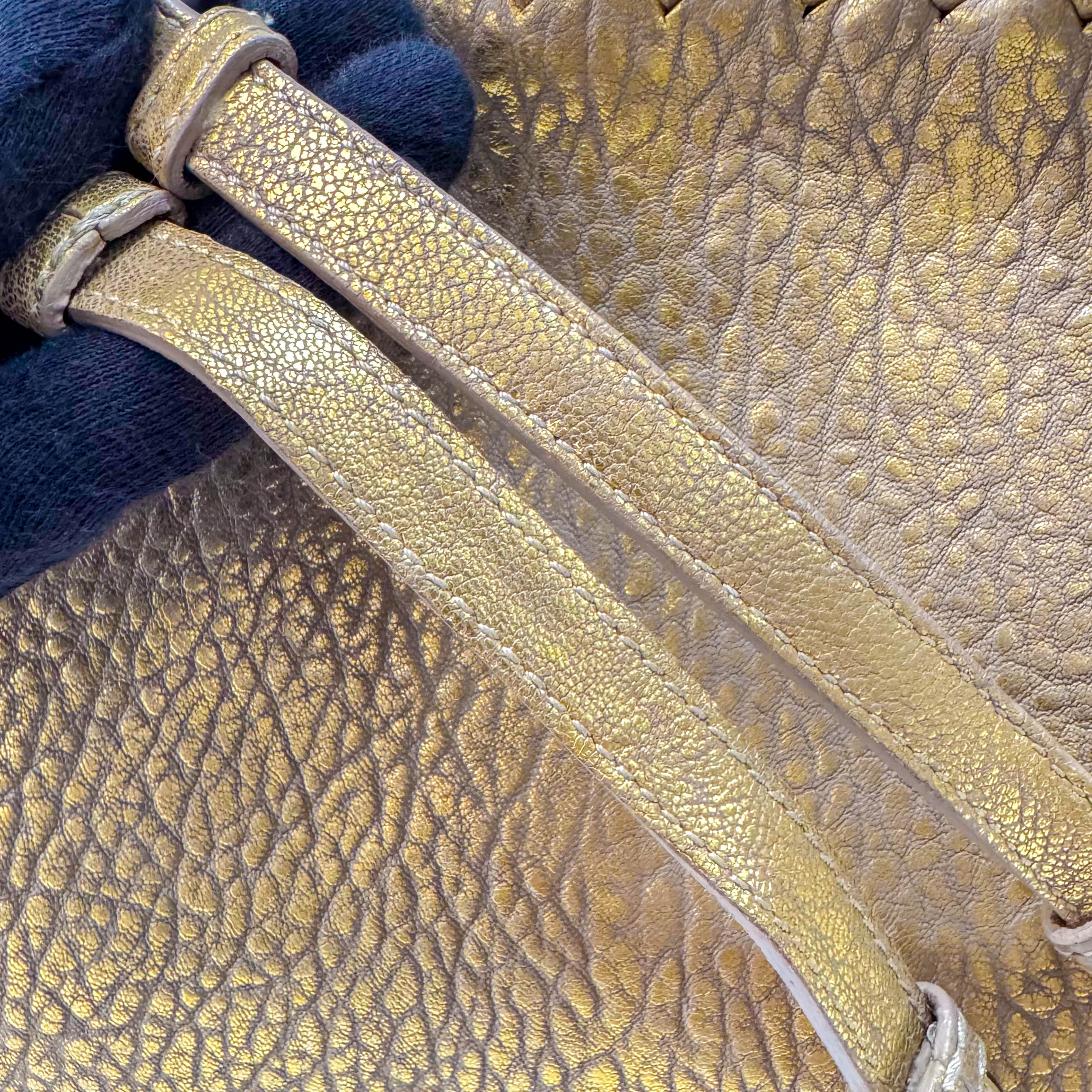 Intrecciato Gold Leather Chain Shoulder Bag