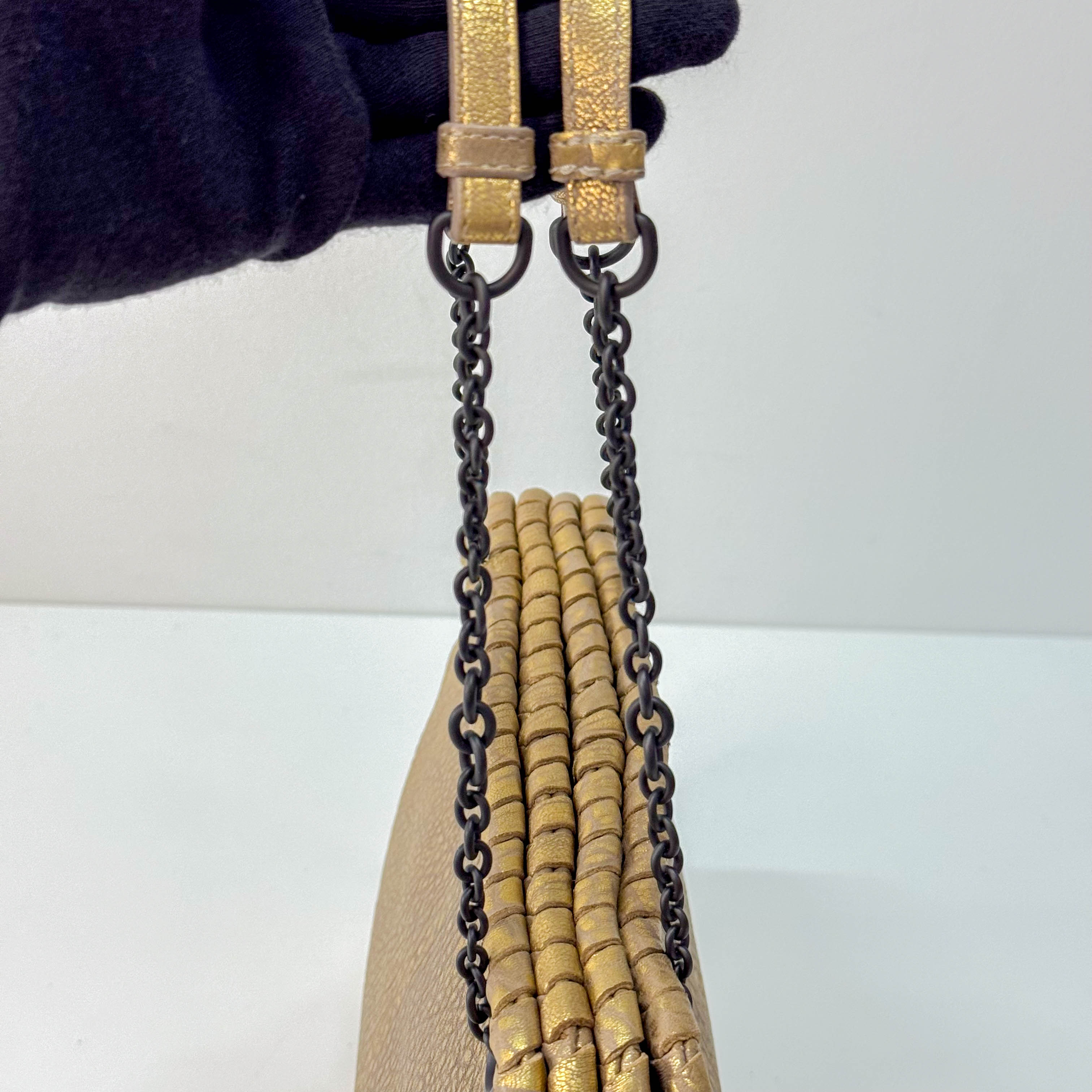 Intrecciato Gold Leather Chain Shoulder Bag