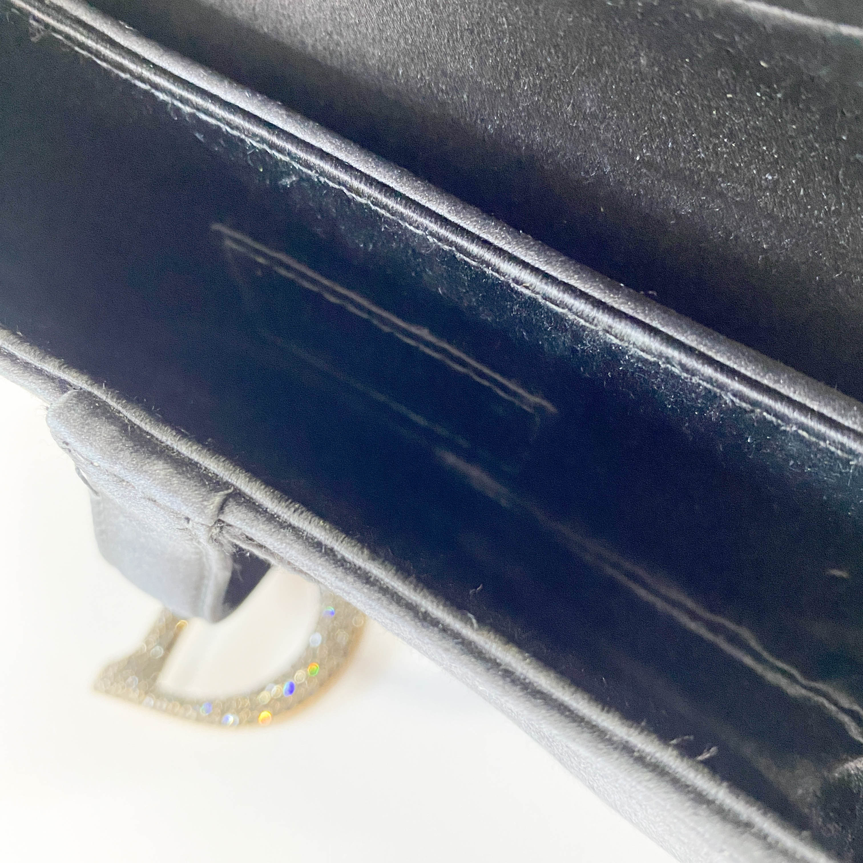 Mini Saddle Black Satin and Rhinestone Details Bag