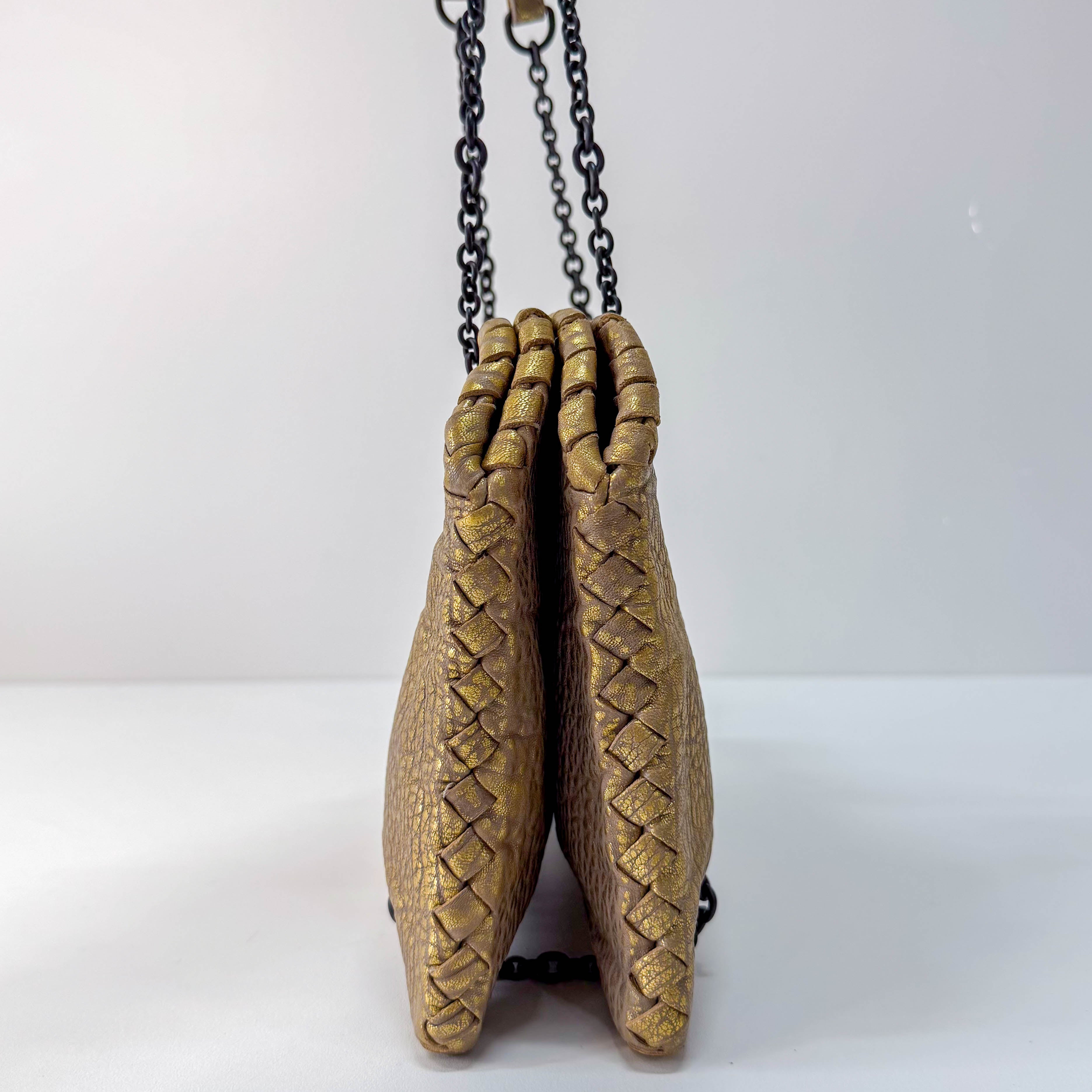 Intrecciato Gold Leather Chain Shoulder Bag