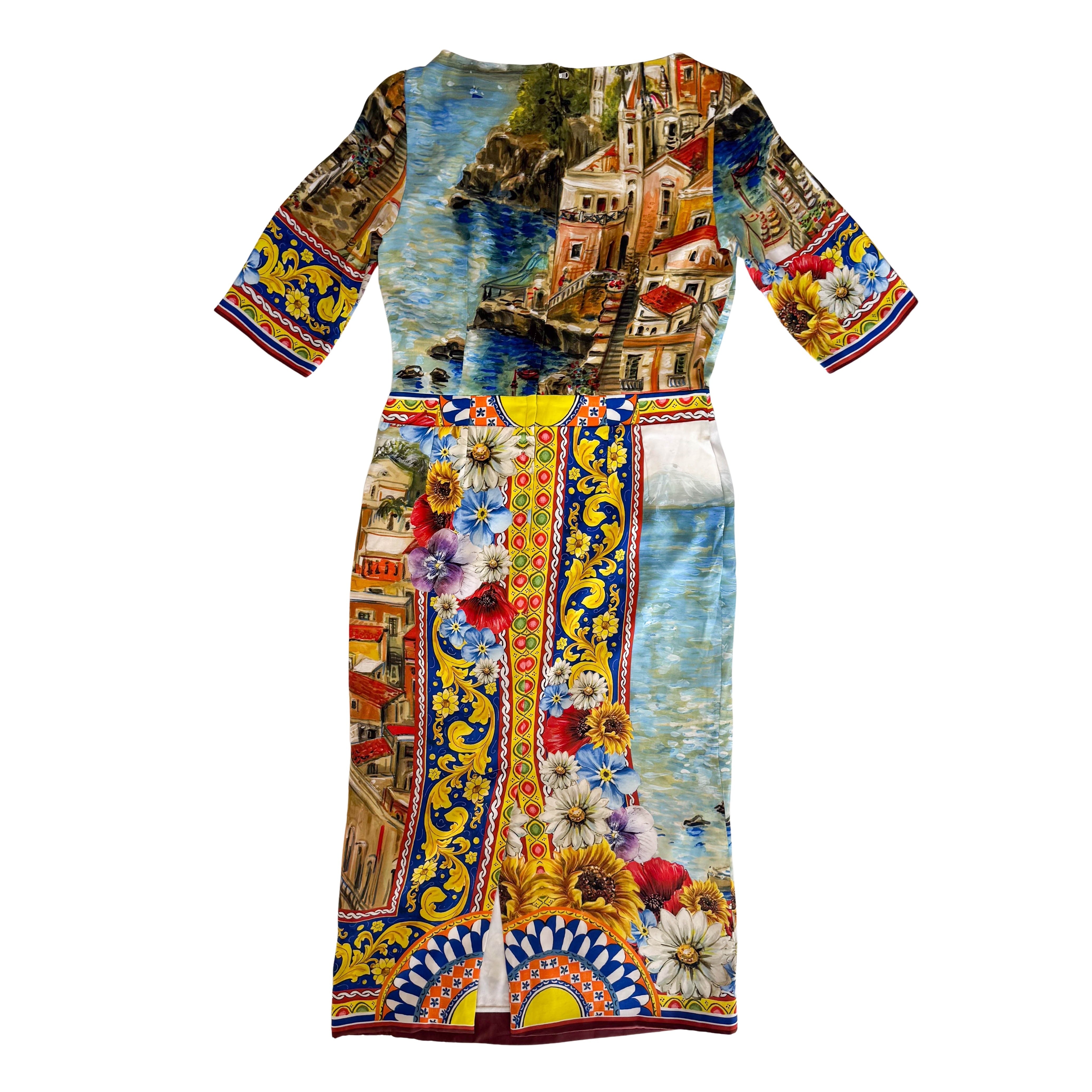 Multicolor Sorrento Print Silk Midi Dress SIZE 44