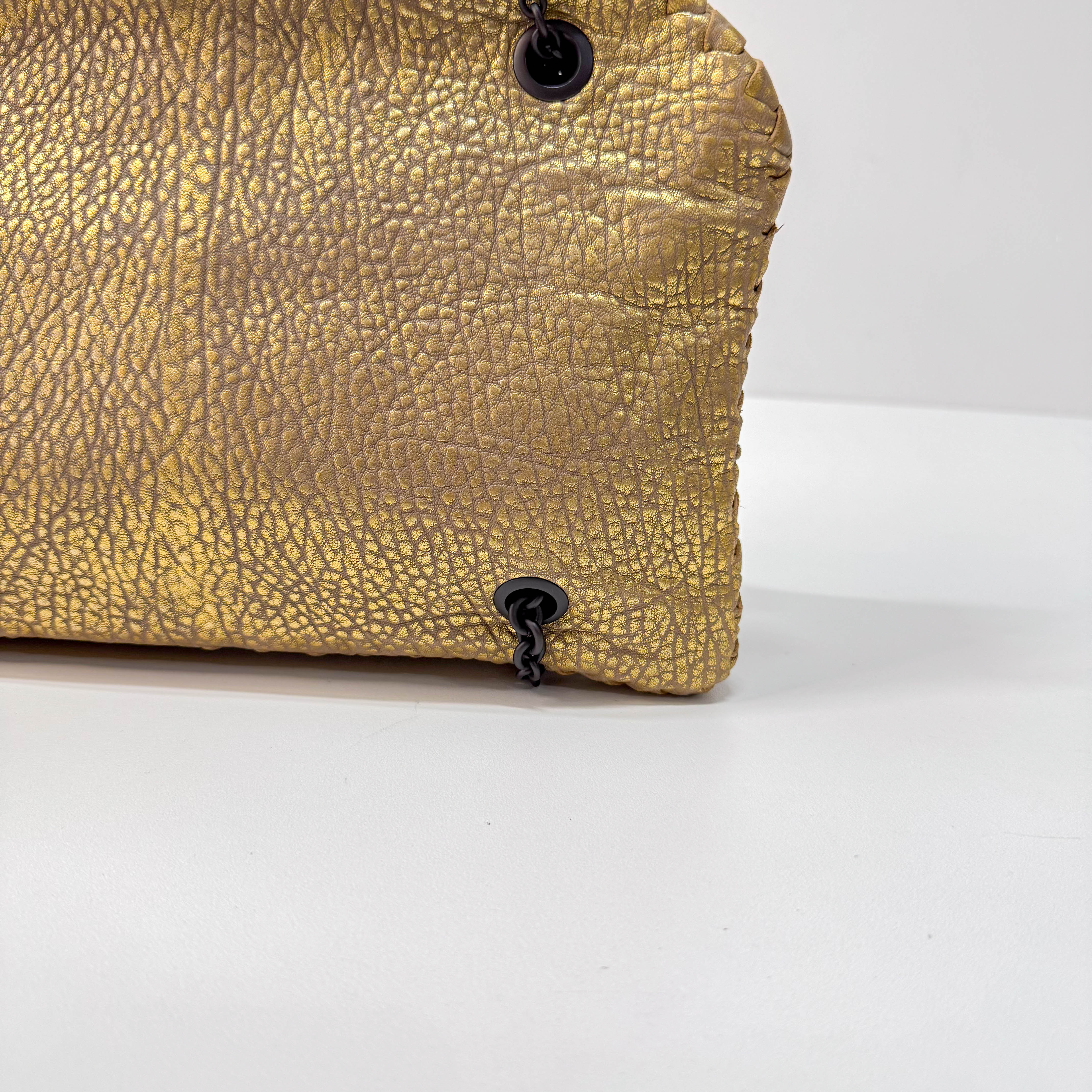 Intrecciato Gold Leather Chain Shoulder Bag