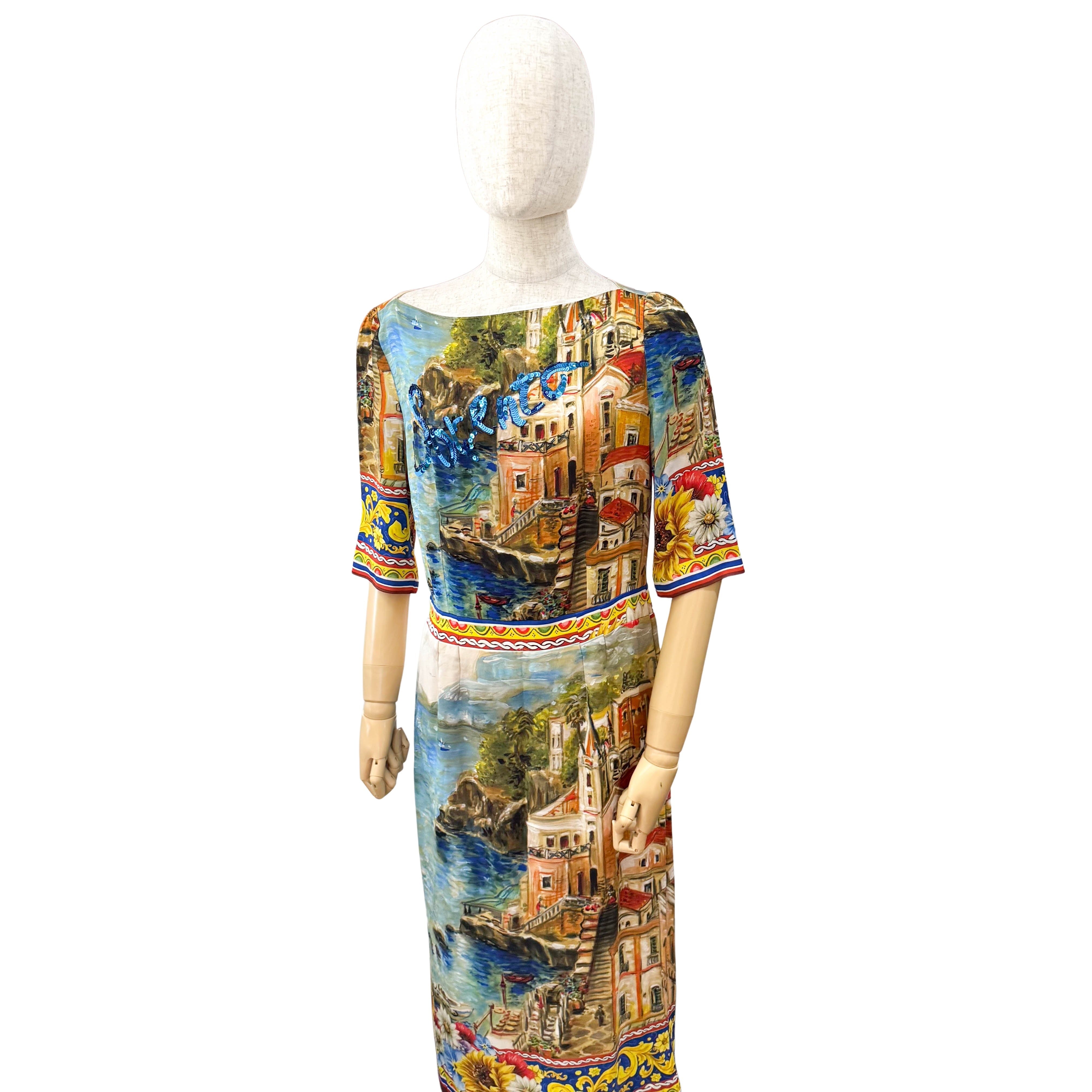 Multicolor Sorrento Print Silk Midi Dress SIZE 44