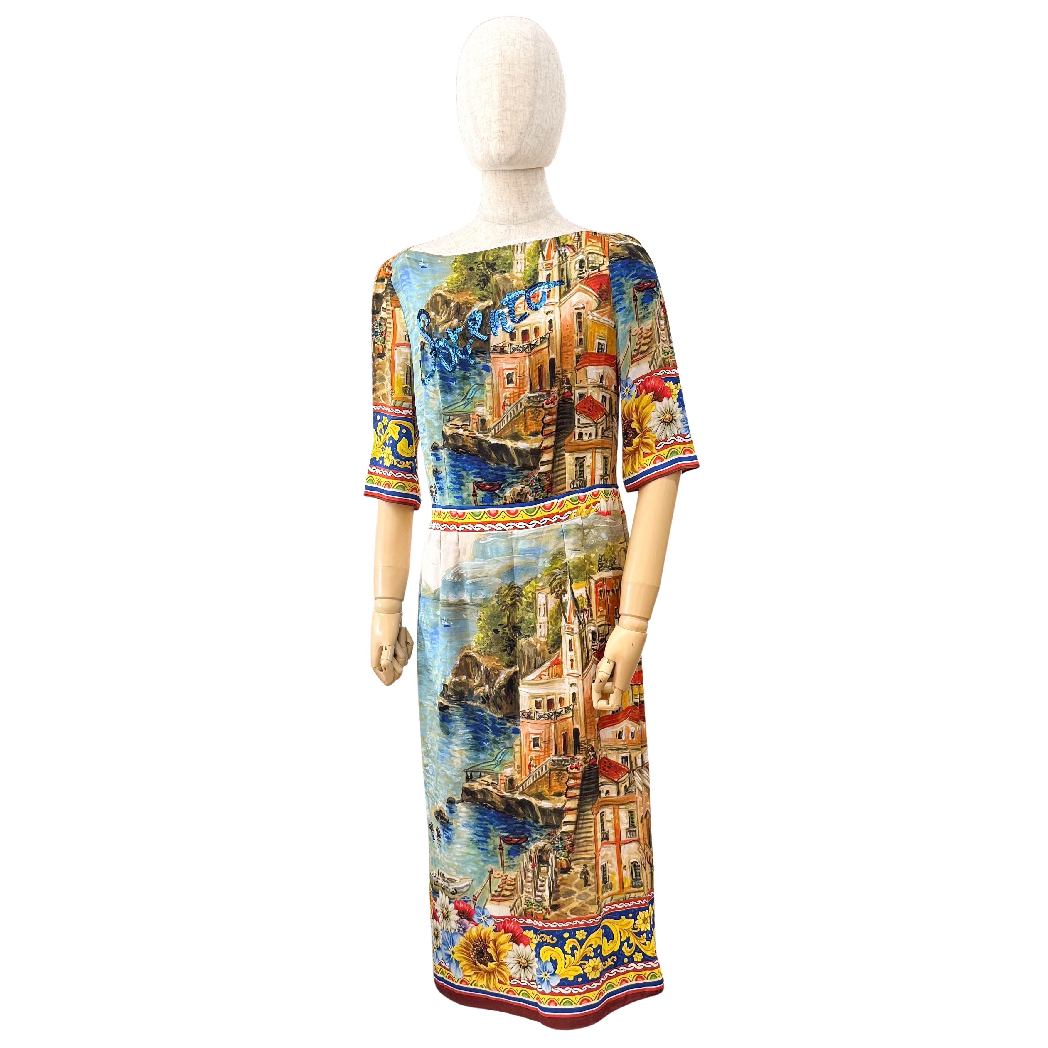 Multicolor Sorrento Print Silk Midi Dress SIZE 44