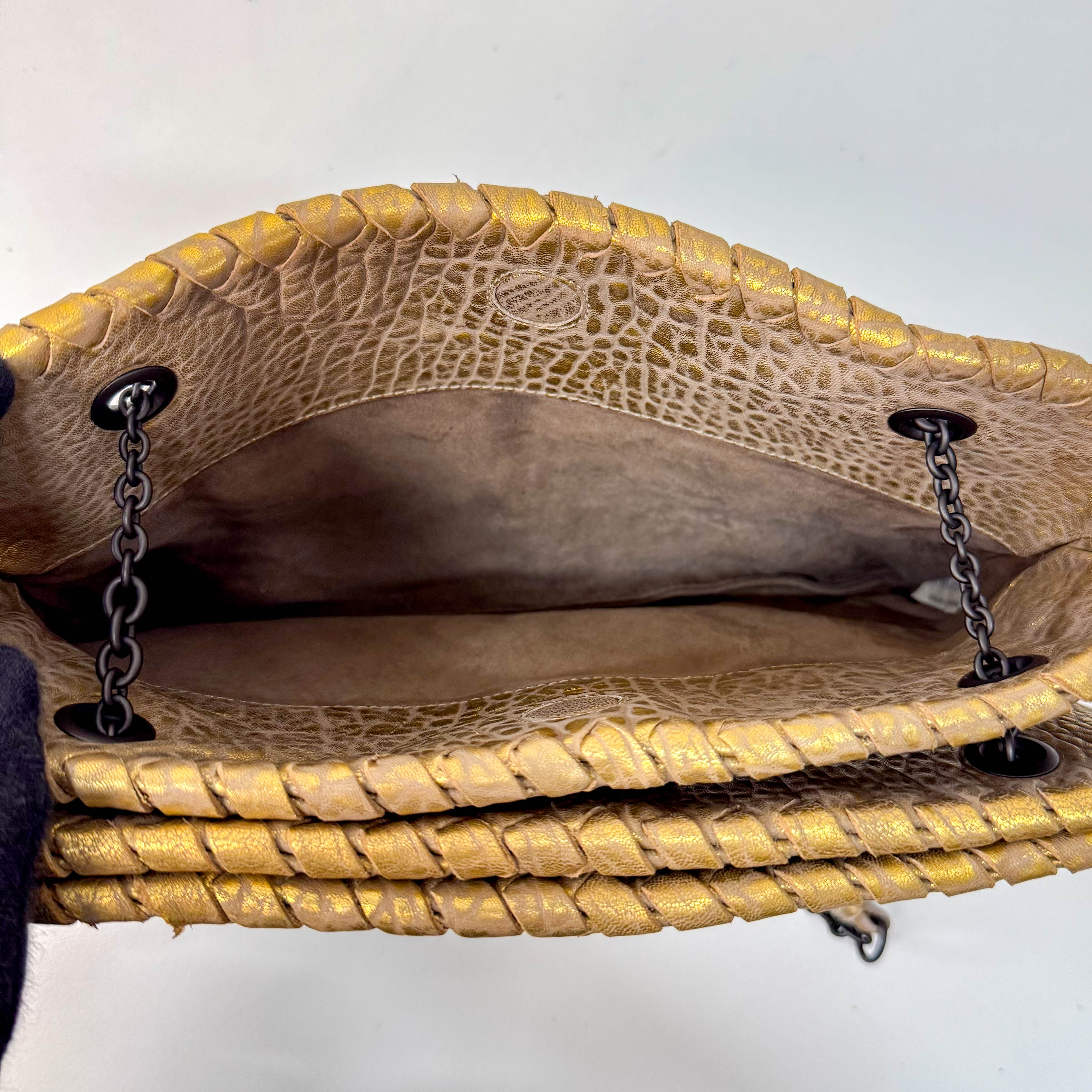 Intrecciato Gold Leather Chain Shoulder Bag