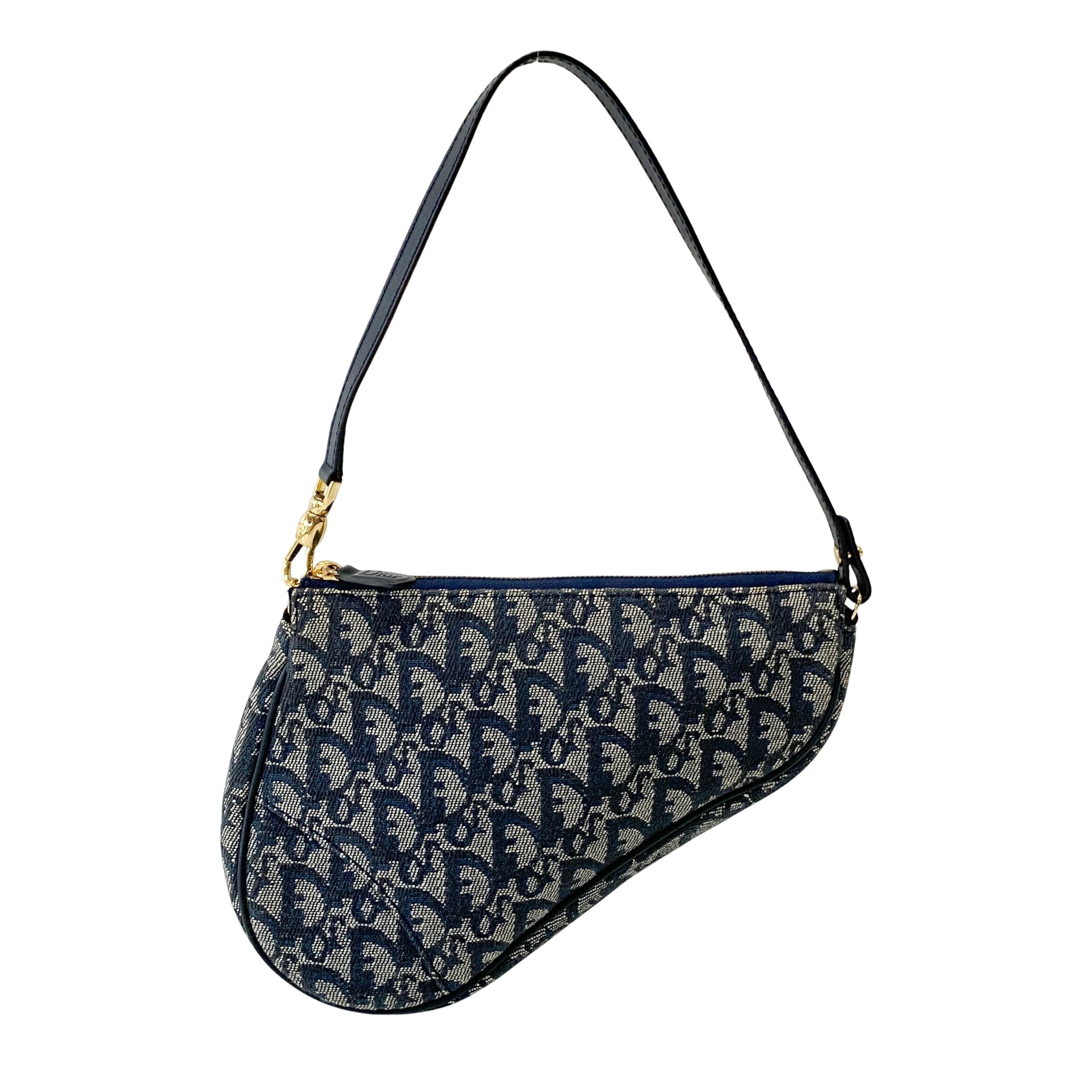 Saddle Mini Navy Oblique Tweed Shoulder Bag