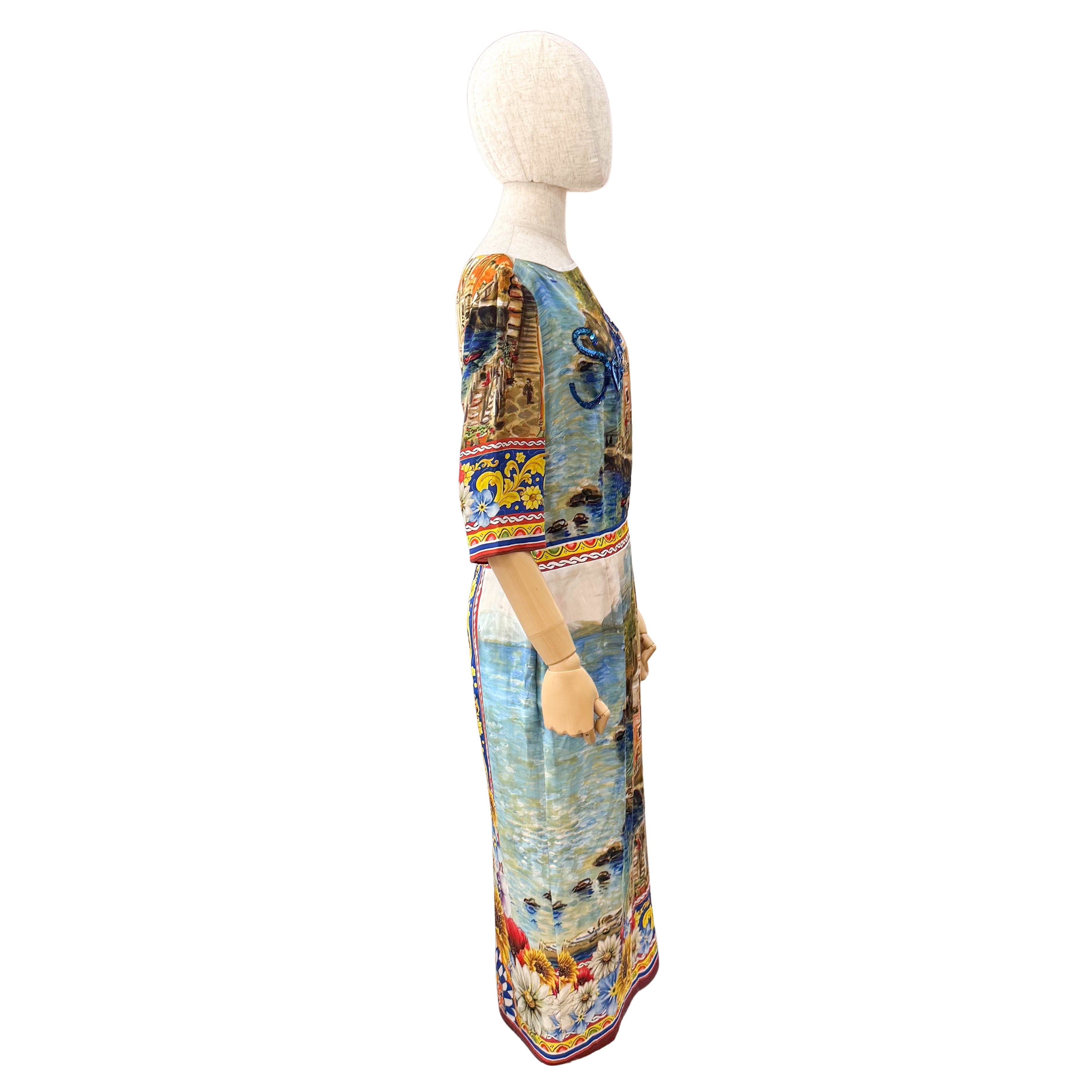 Multicolor Sorrento Print Silk Midi Dress SIZE 44