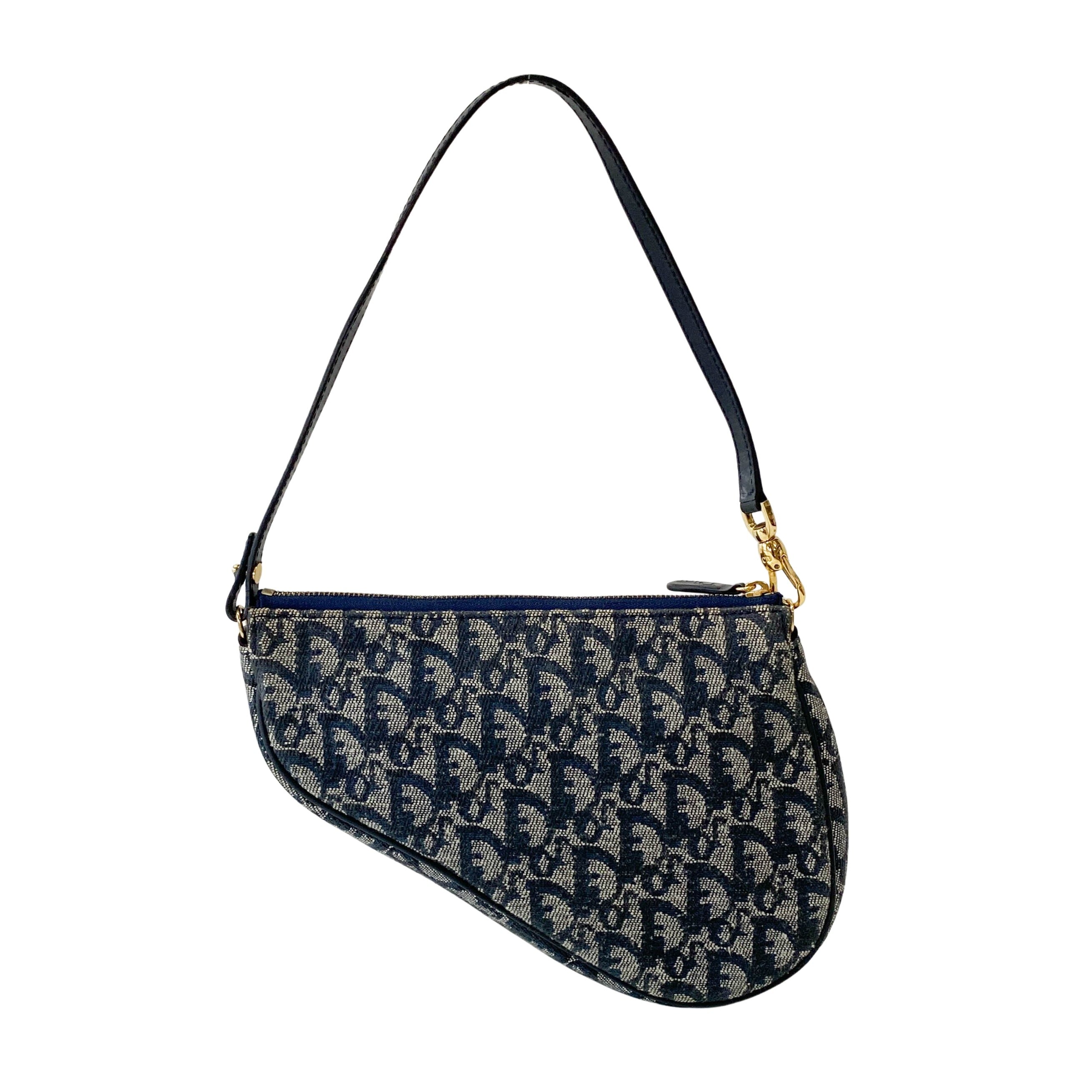 Saddle Mini Navy Oblique Tweed Shoulder Bag