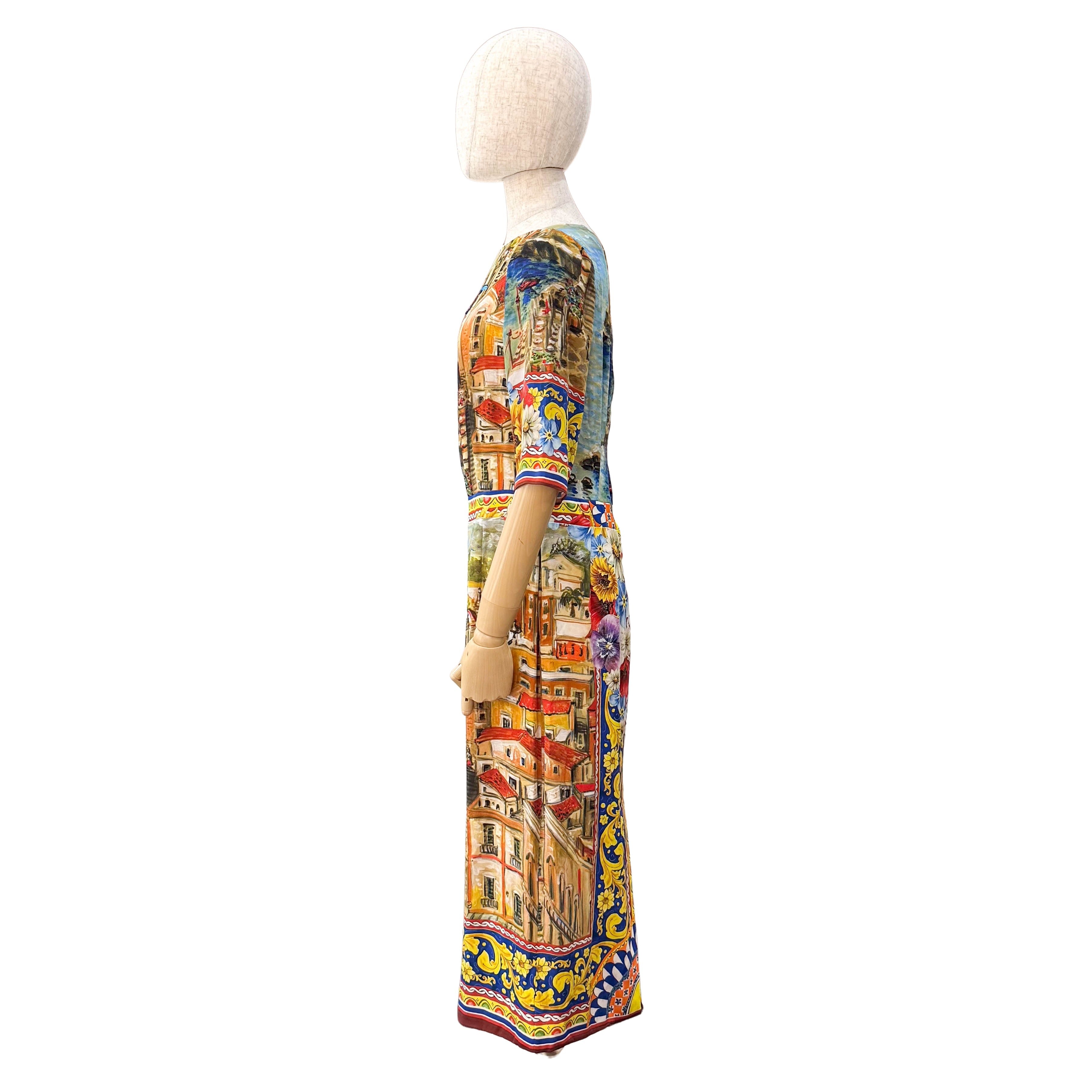 Multicolor Sorrento Print Silk Midi Dress SIZE 44