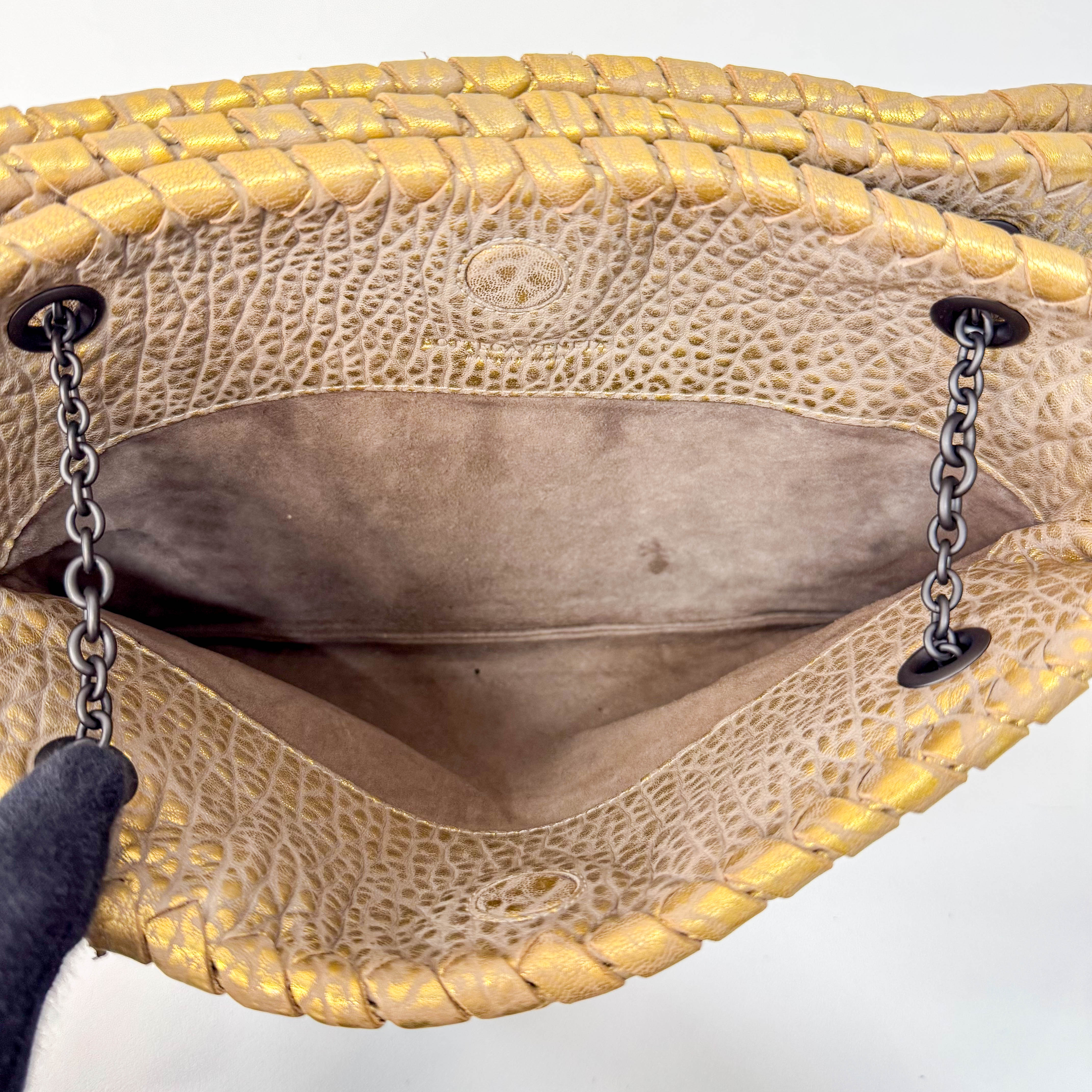 Intrecciato Gold Leather Chain Shoulder Bag