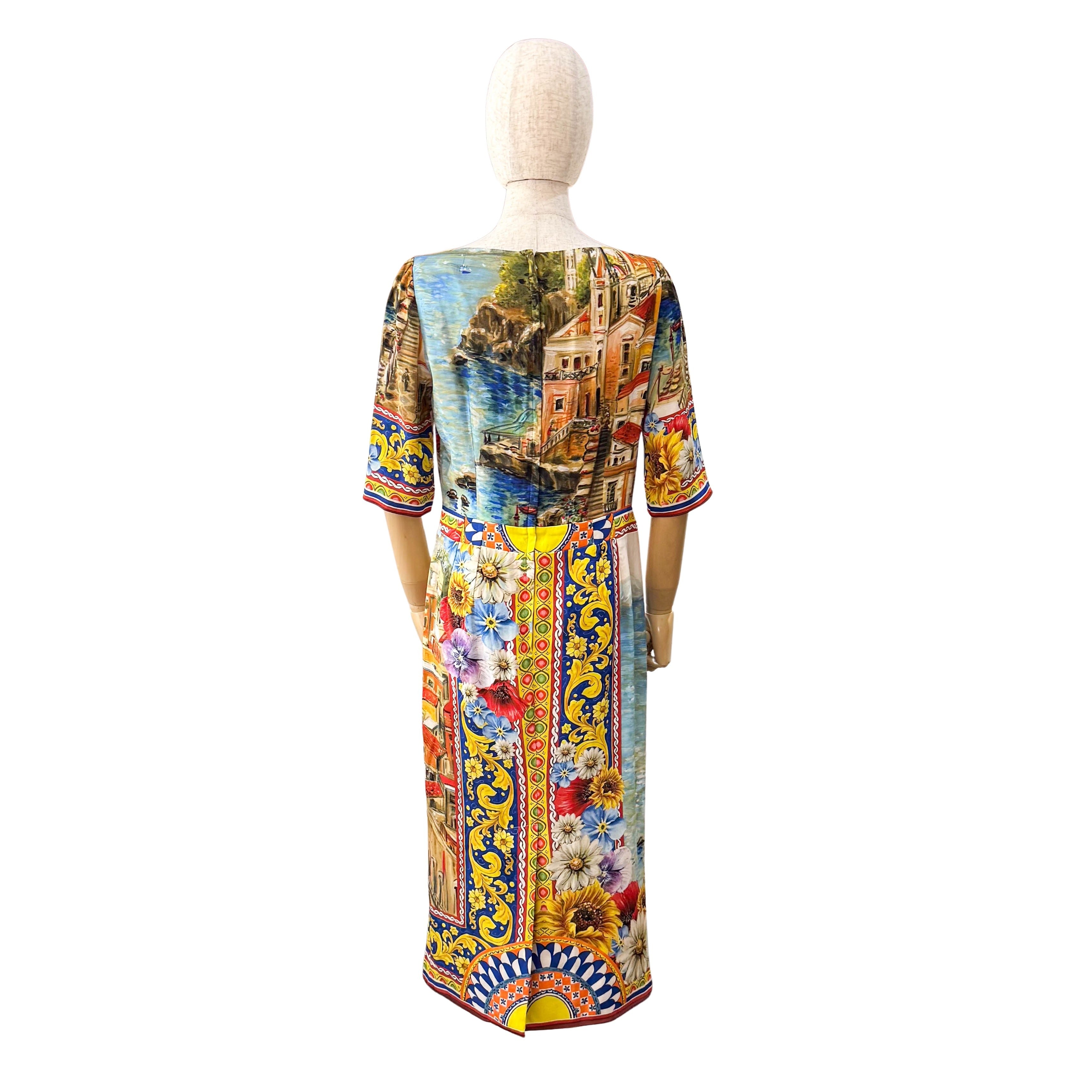 Multicolor Sorrento Print Silk Midi Dress SIZE 44