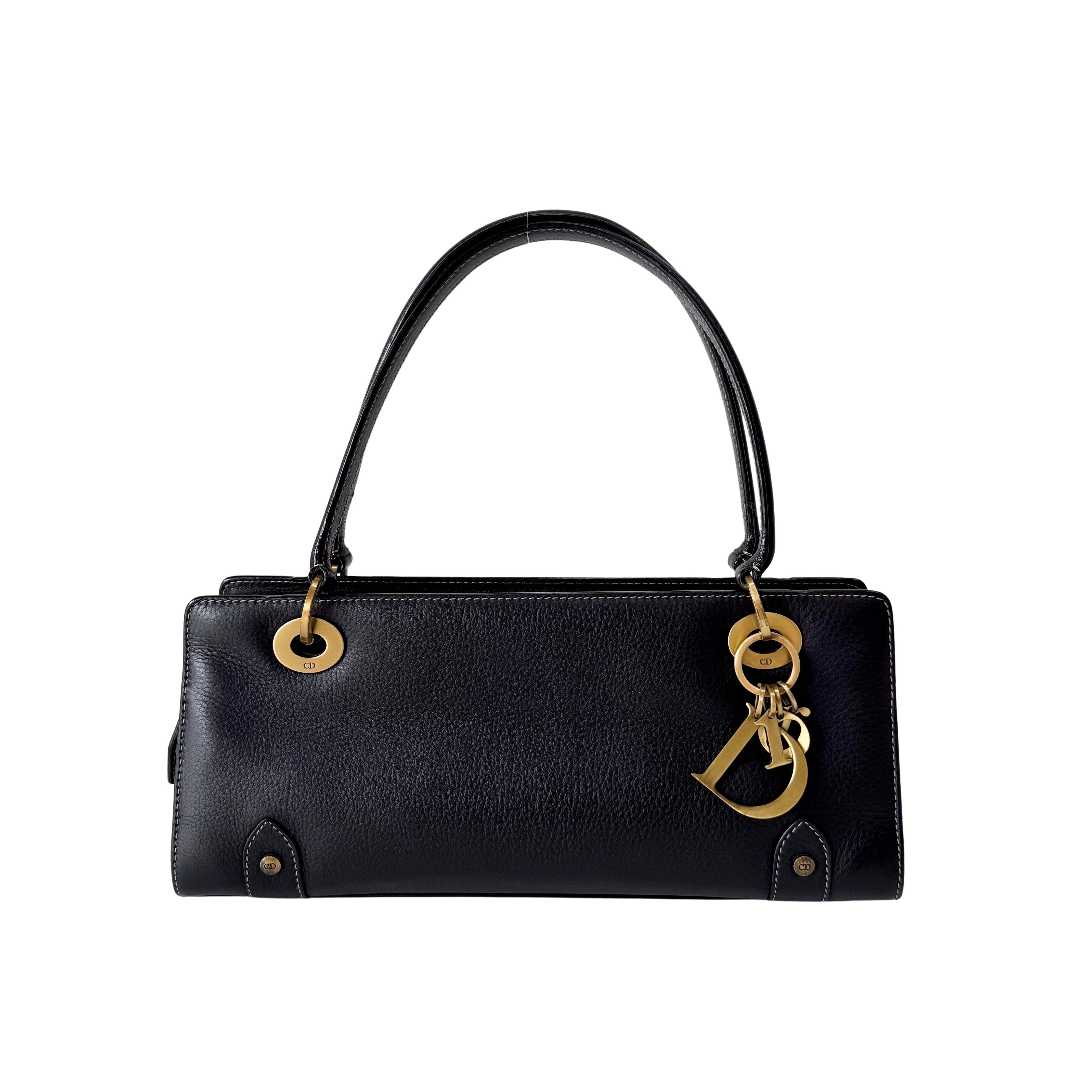 Lady Dior Black Leather Shoulder Bag
