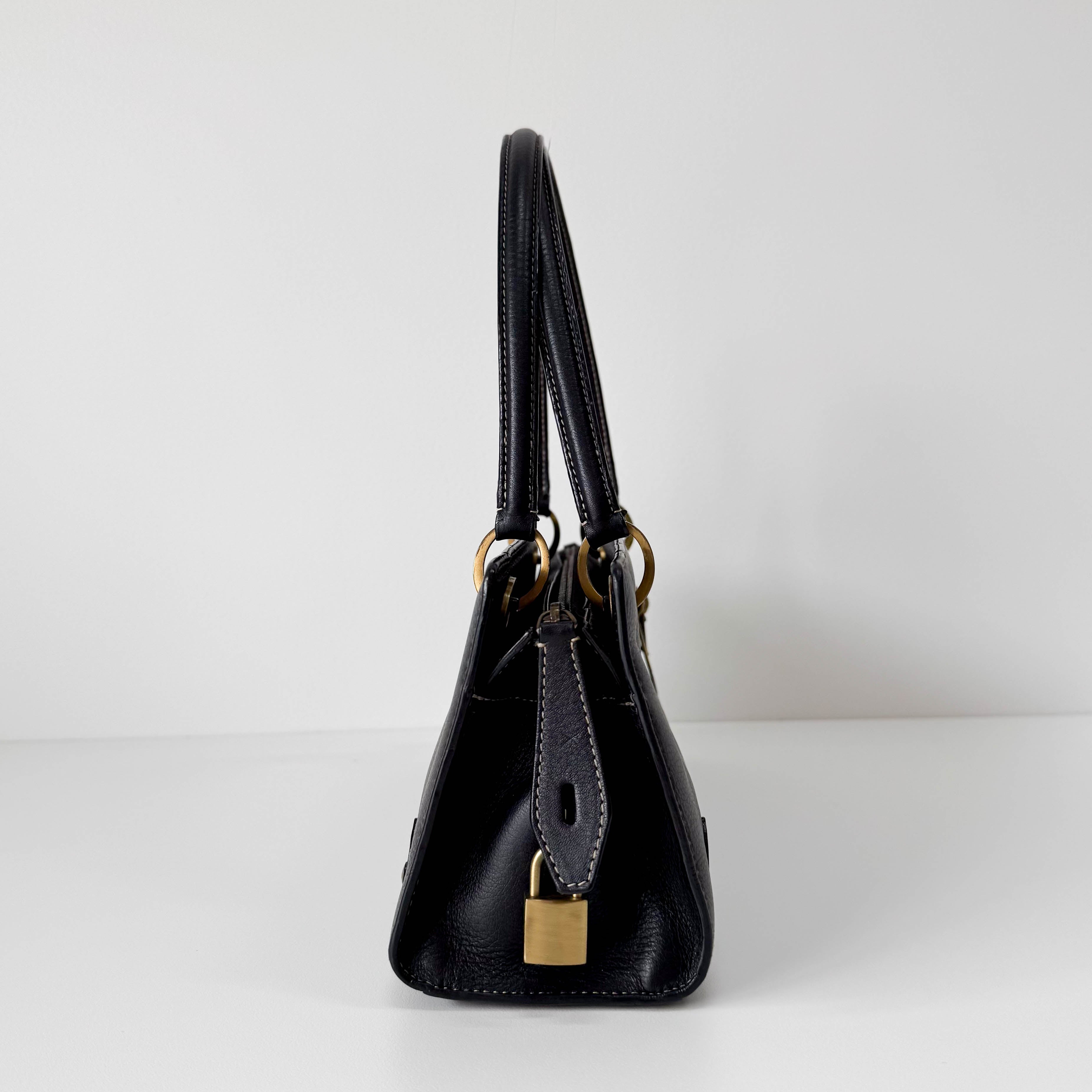Lady Dior Black Leather Shoulder Bag