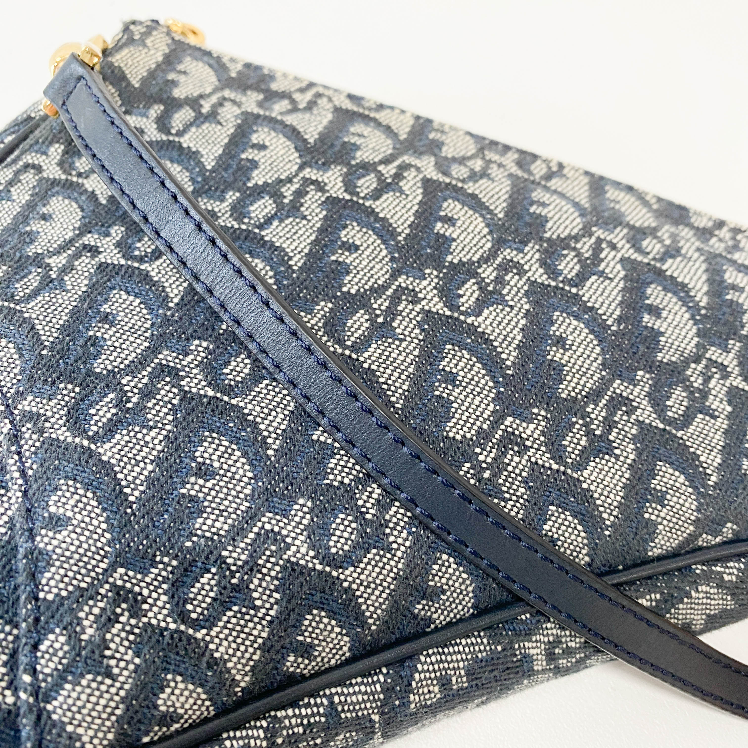 Saddle Mini Navy Oblique Tweed Shoulder Bag