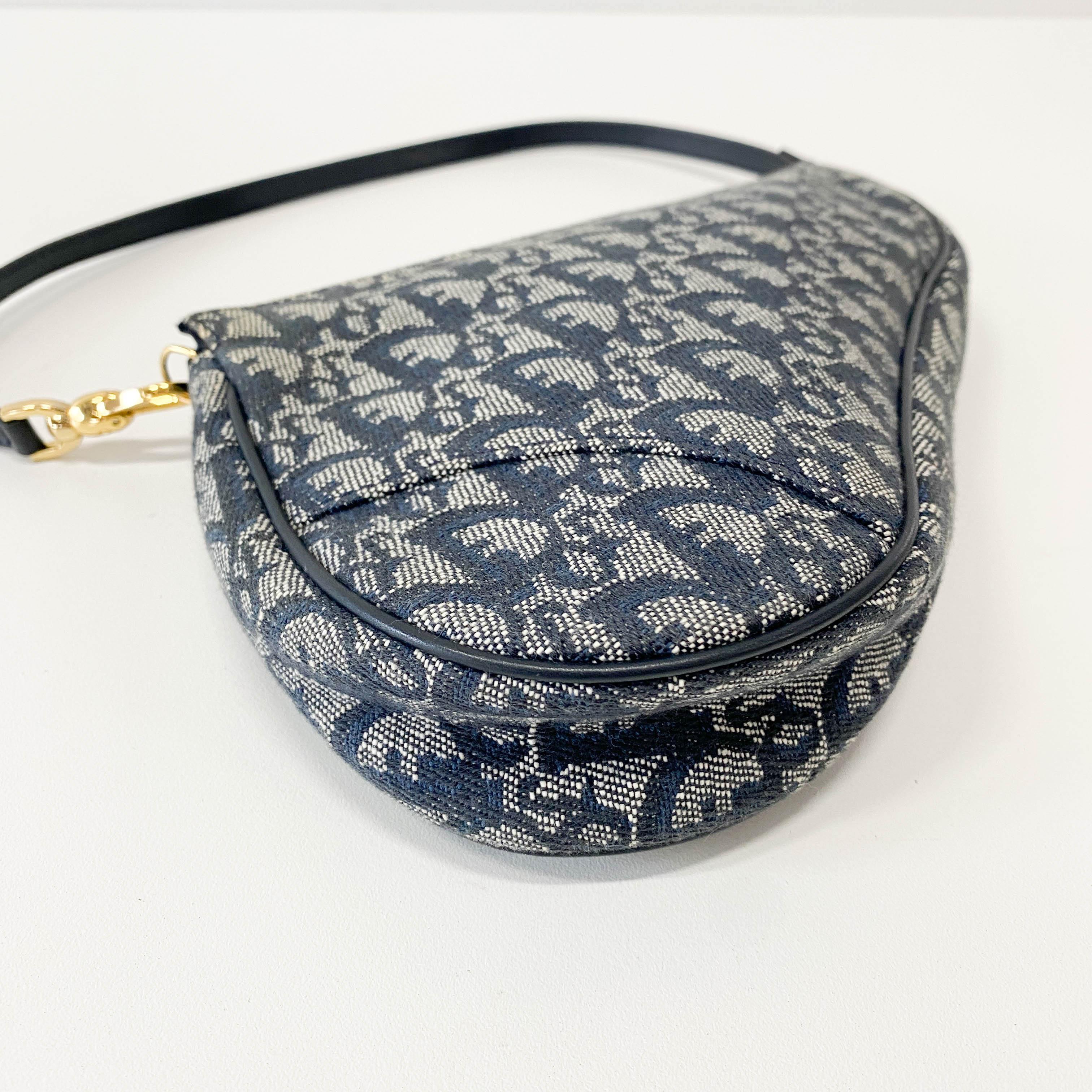 Saddle Mini Navy Oblique Tweed Shoulder Bag