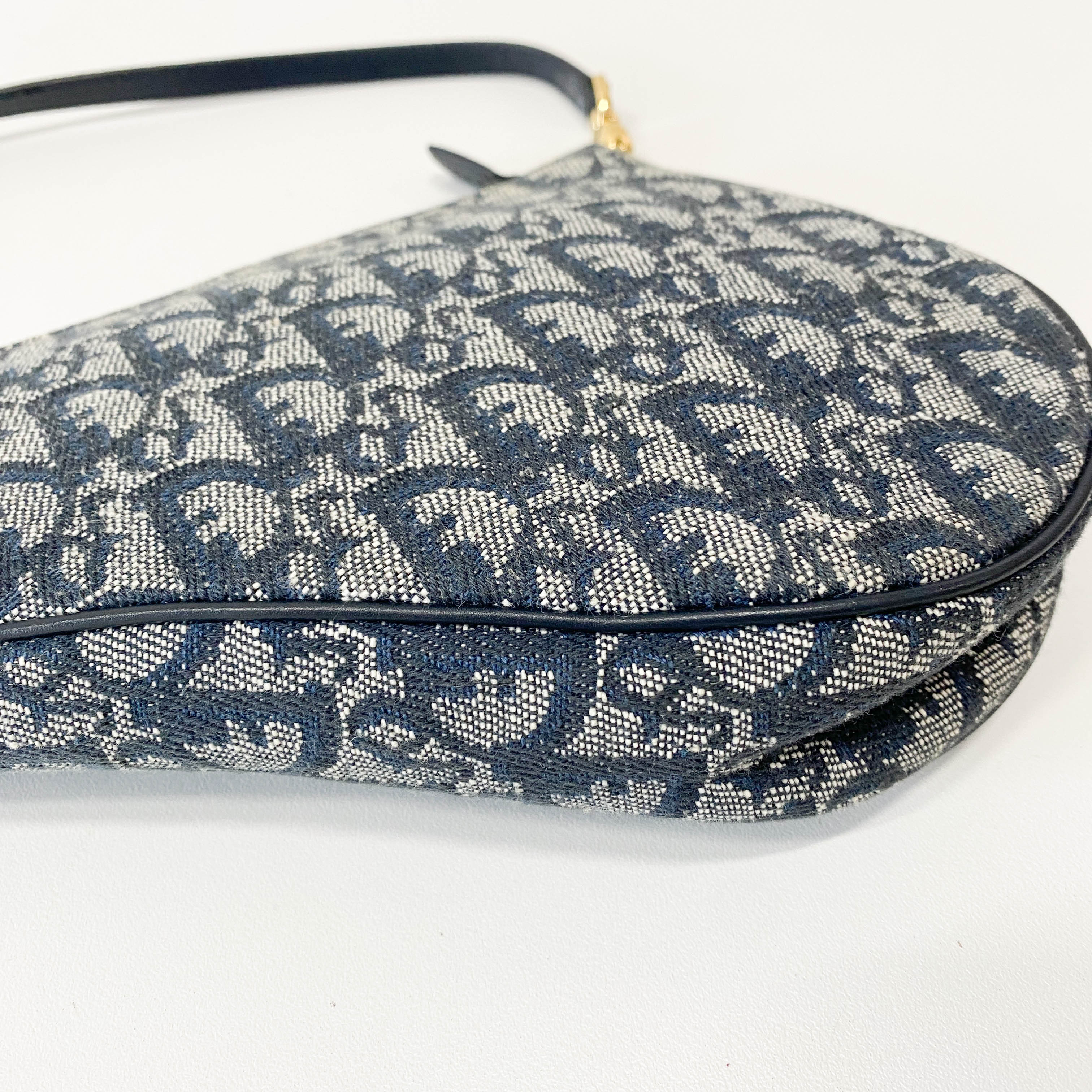 Saddle Mini Navy Oblique Tweed Shoulder Bag