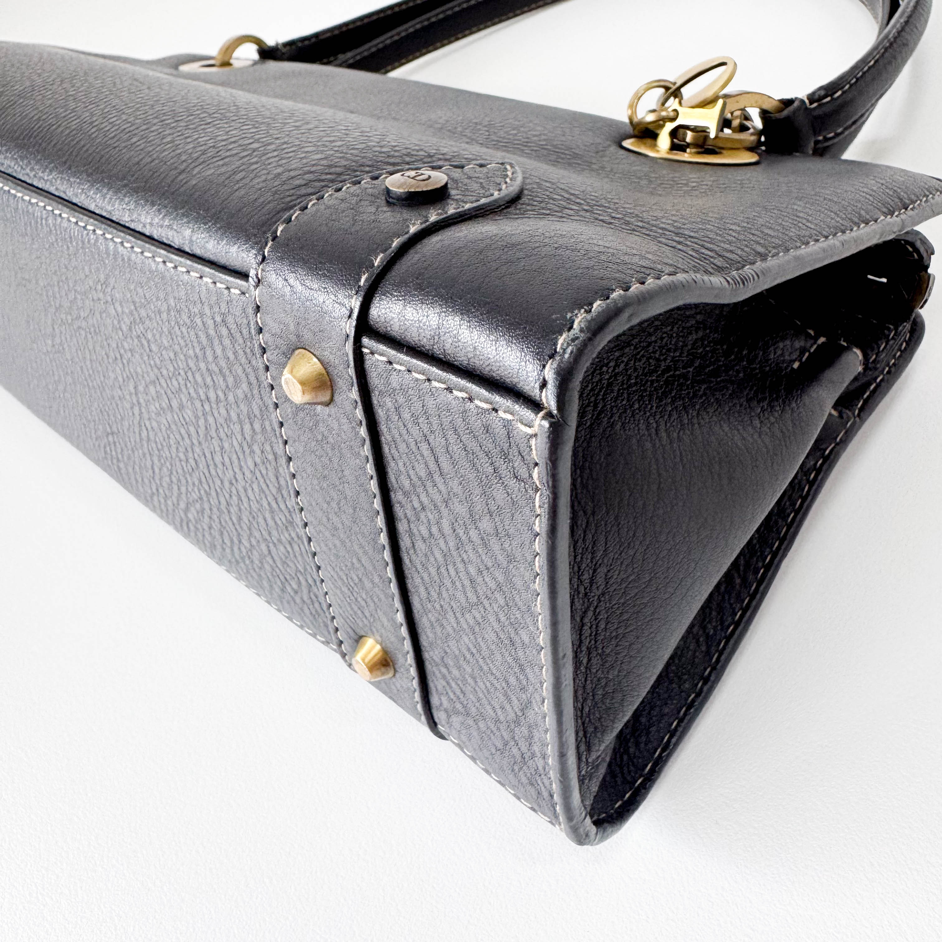 Lady Dior Black Leather Shoulder Bag