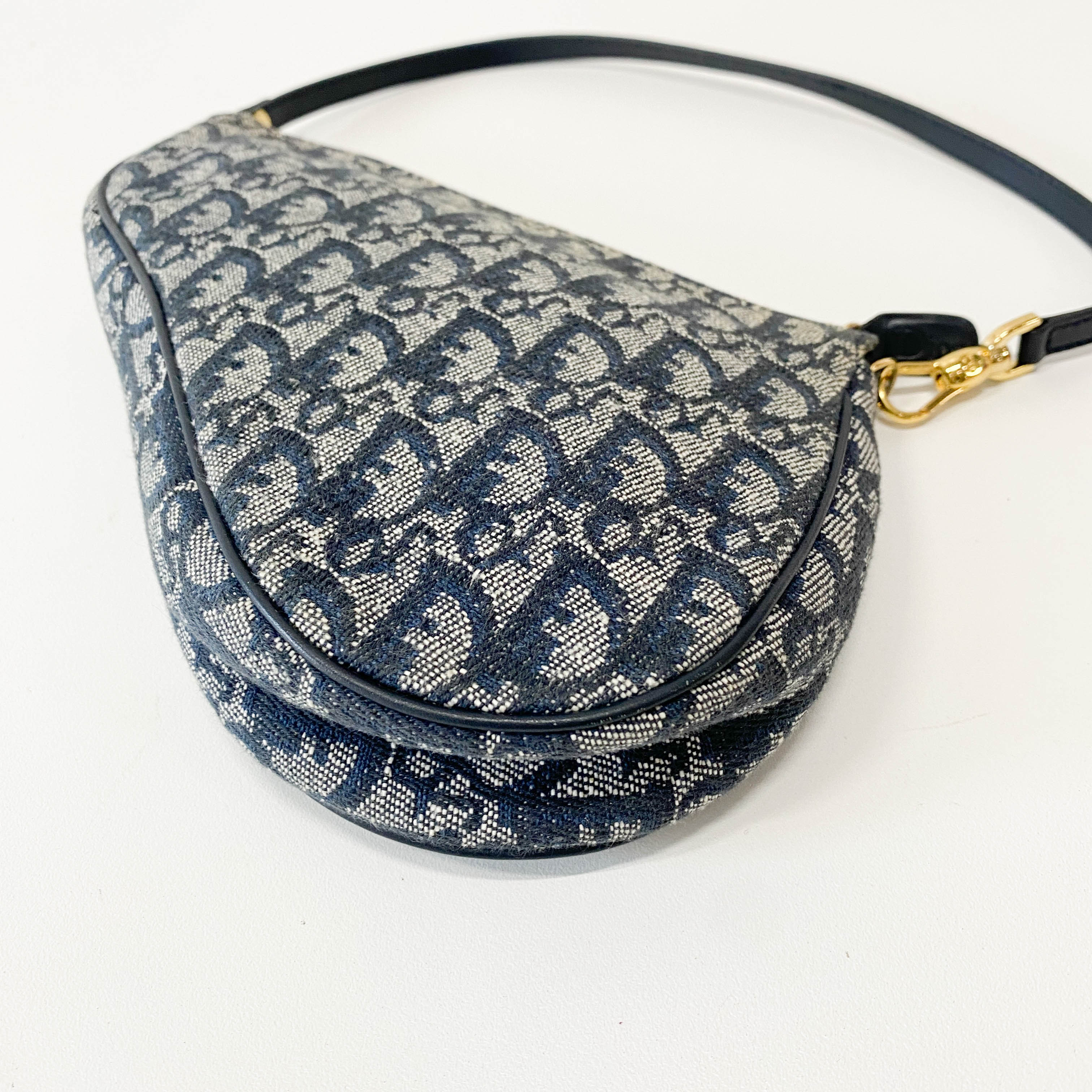 Saddle Mini Navy Oblique Tweed Shoulder Bag