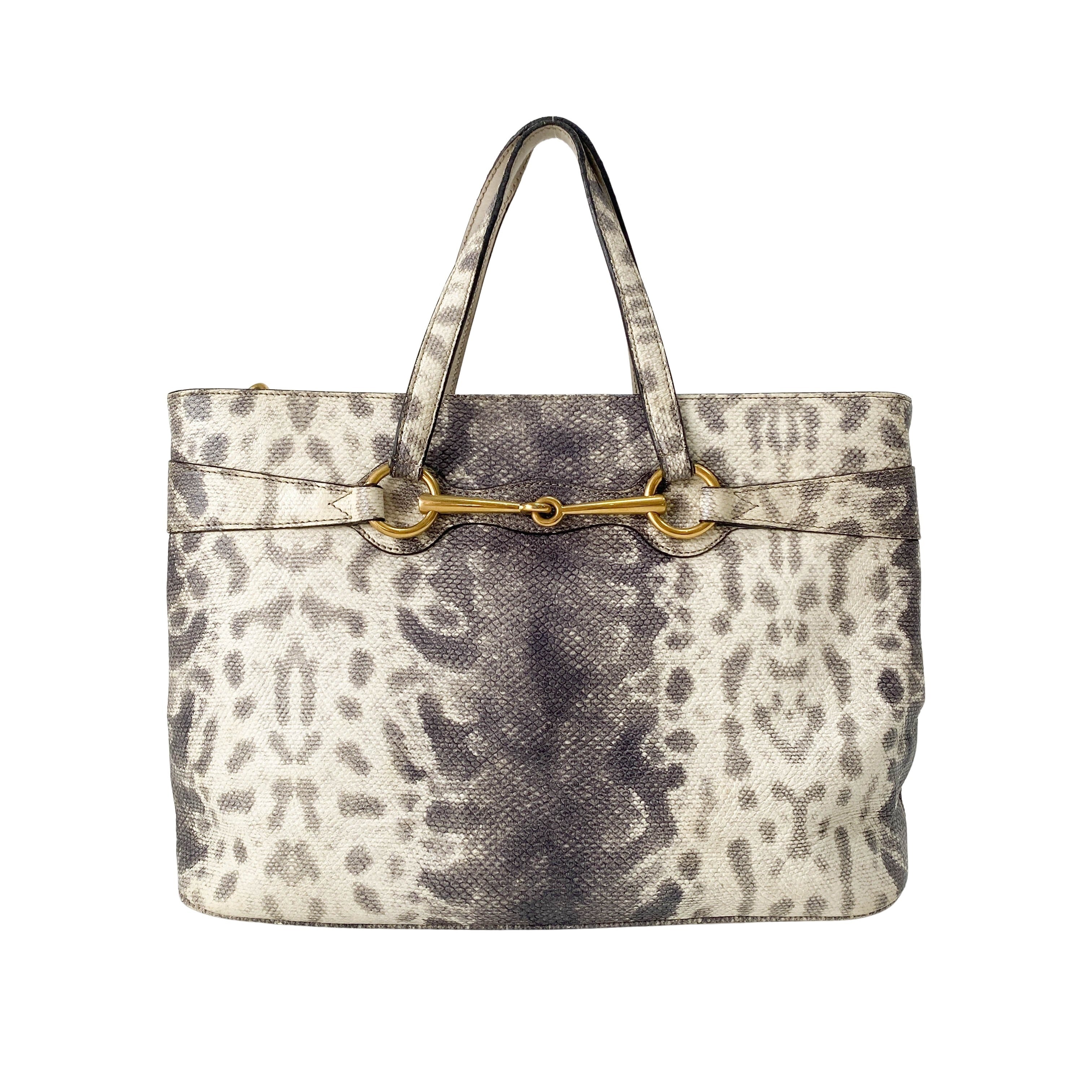 Horsebit Off-White Python Embossed Leather Shoulder Bag