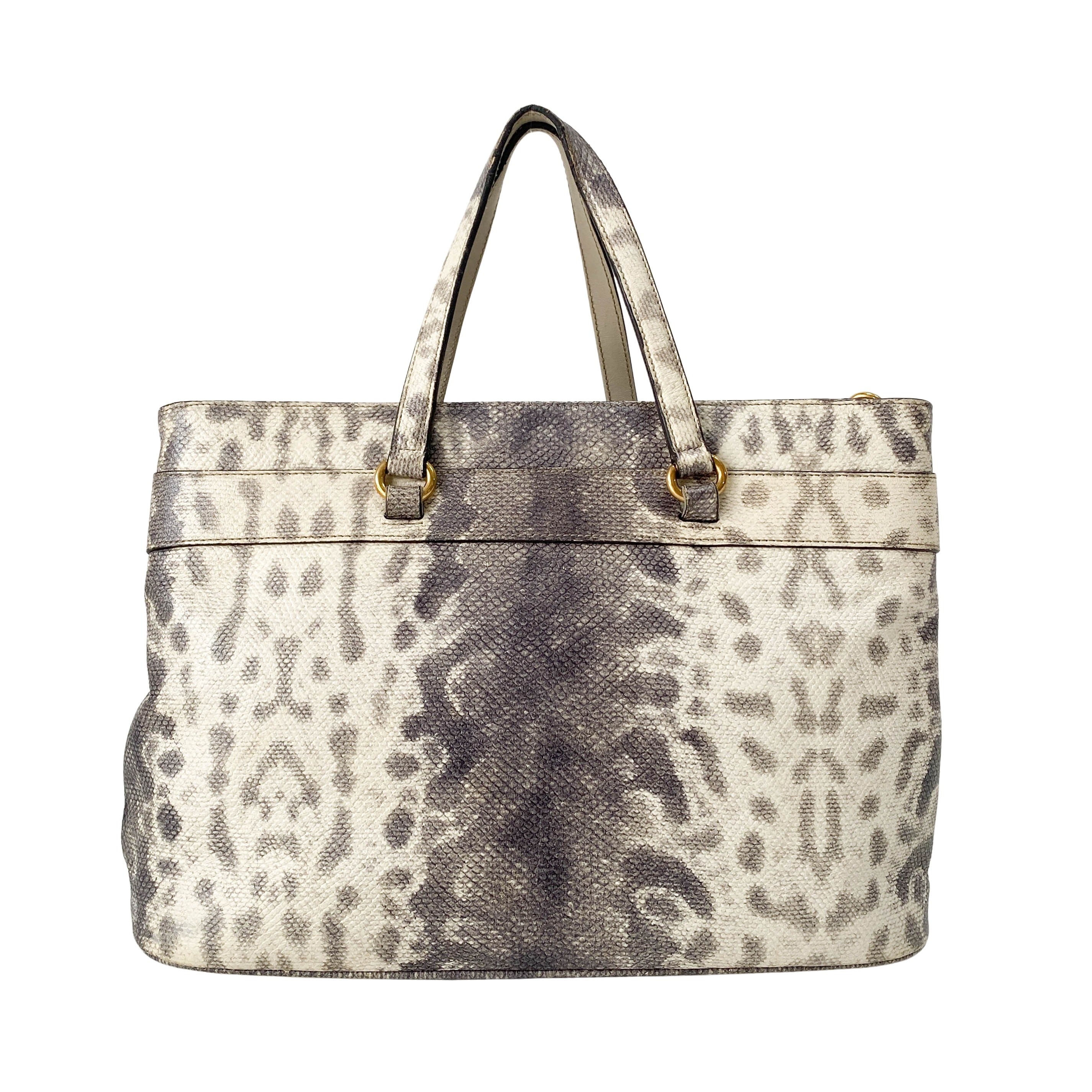 Horsebit Off-White Python Embossed Leather Shoulder Bag