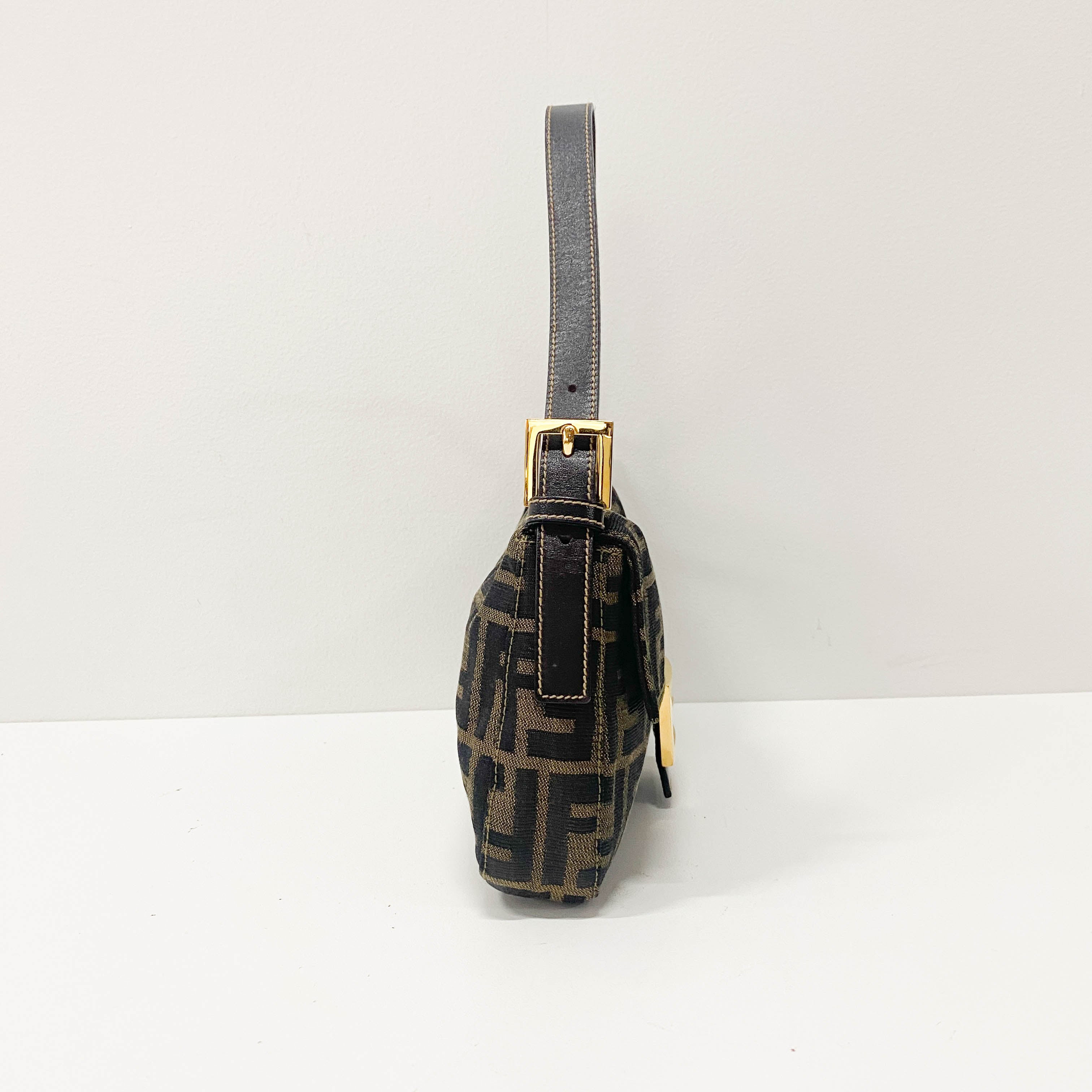 Zucca Baguette Brown Coated Canvas Shoulder Bag