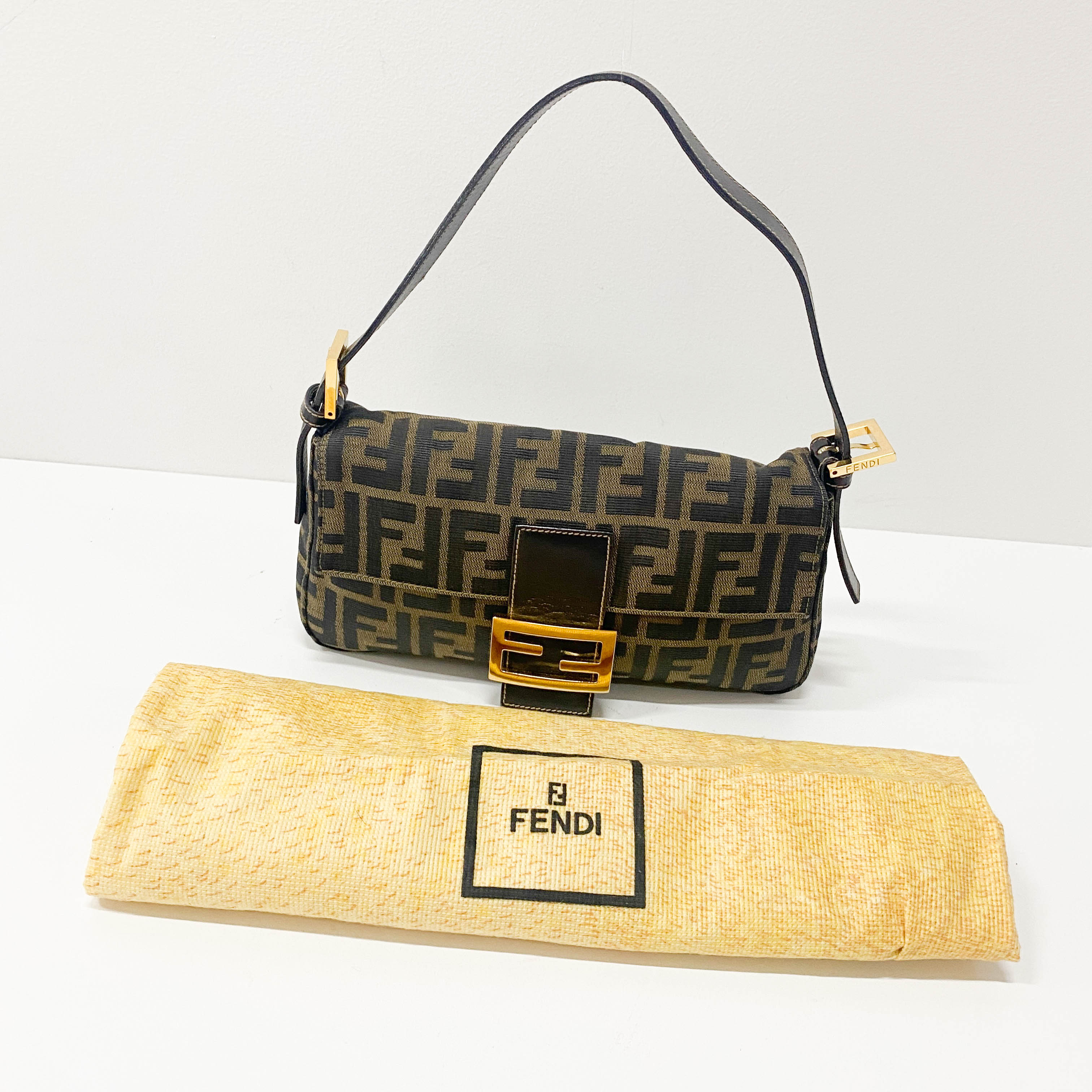 Zucca Baguette Brown Coated Canvas Shoulder Bag