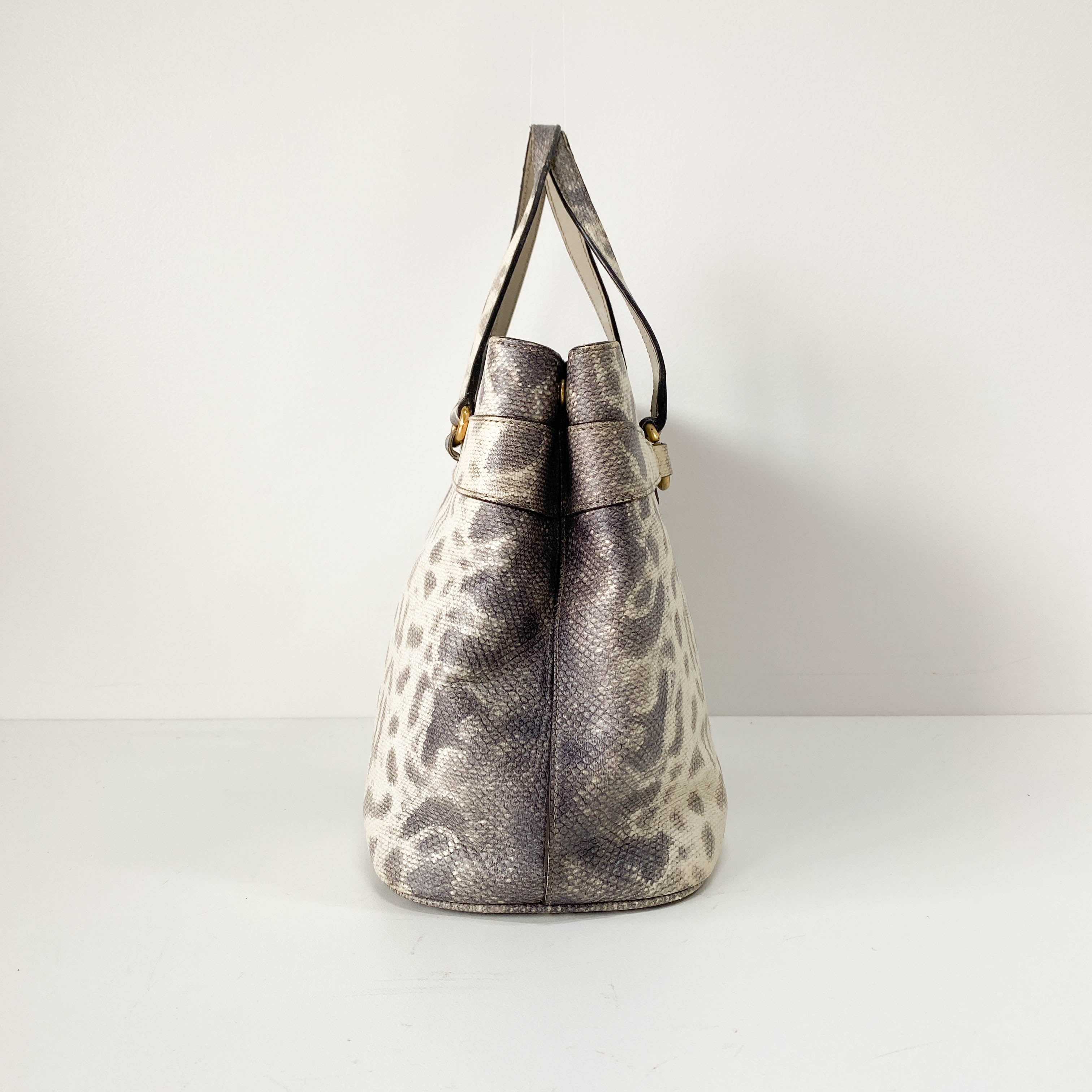 Horsebit Off-White Python Embossed Leather Shoulder Bag
