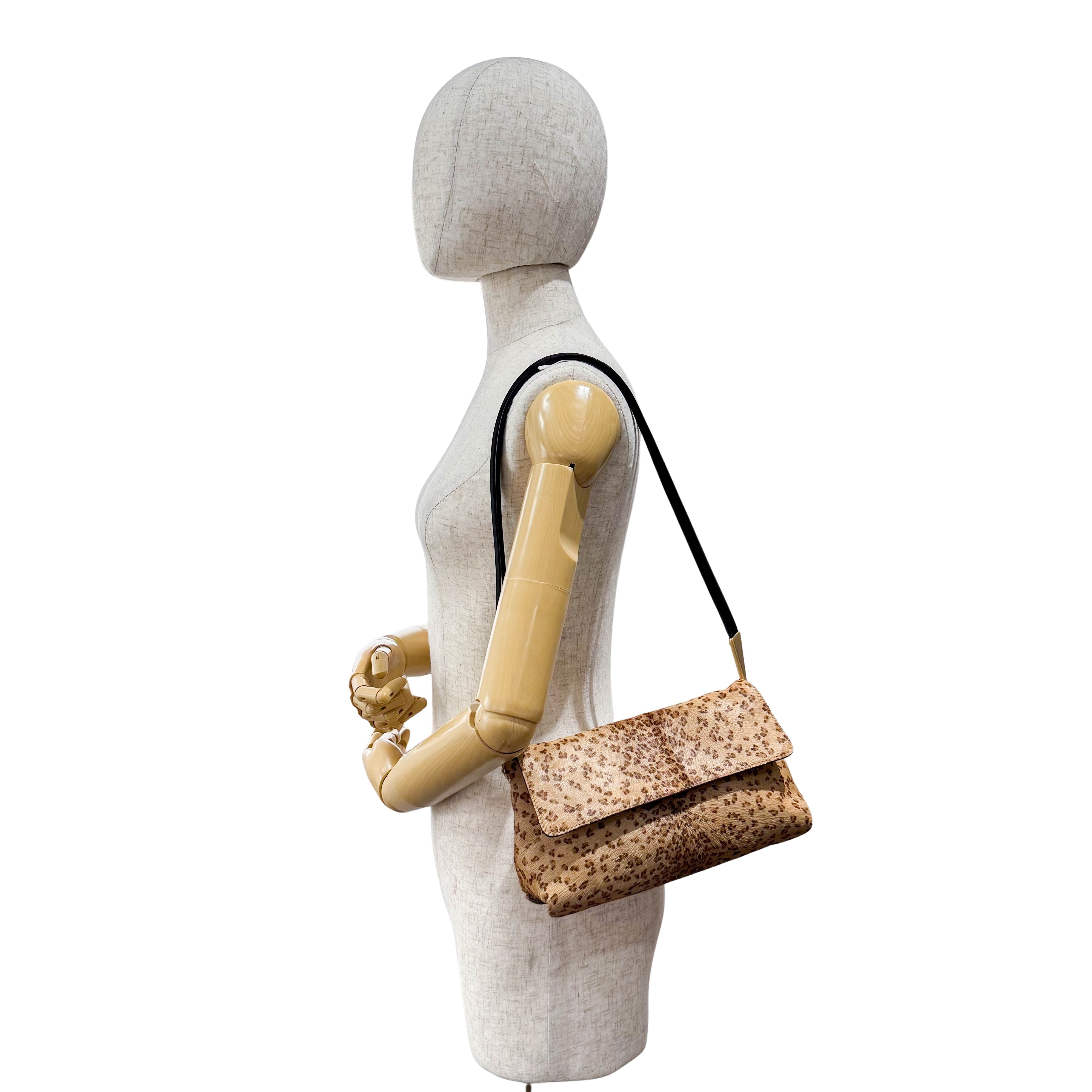 Brown Animal Print Pony Hair Shoulder Bag