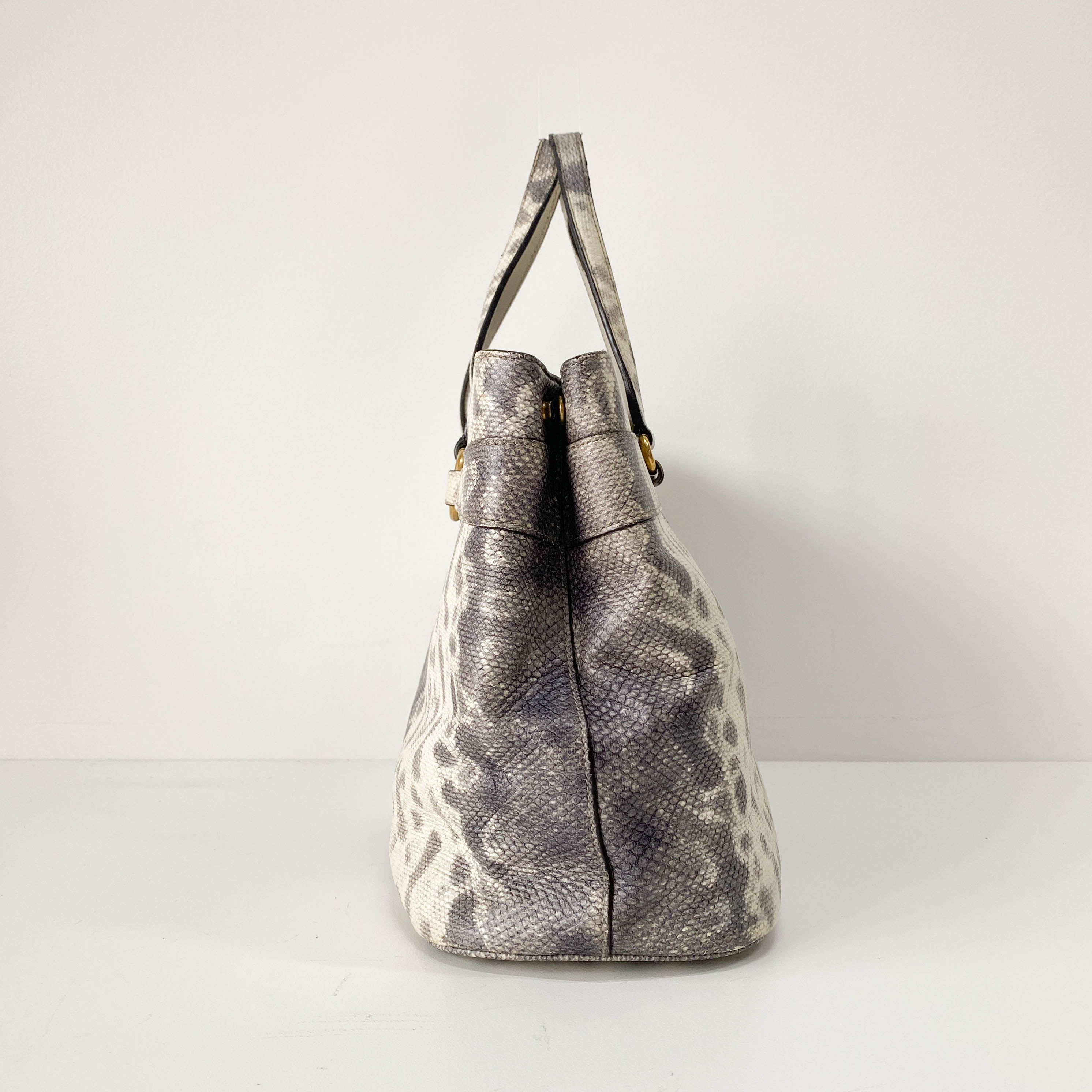 Horsebit Off-White Python Embossed Leather Shoulder Bag