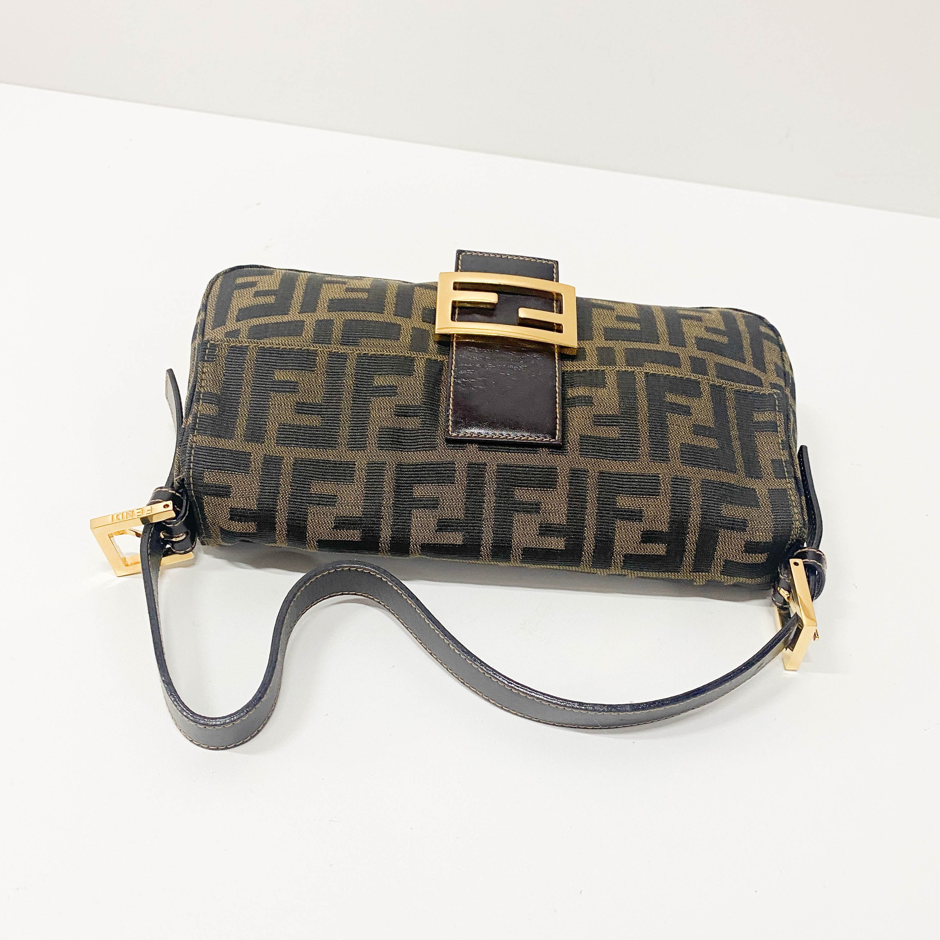 Zucca Baguette Brown Coated Canvas Shoulder Bag