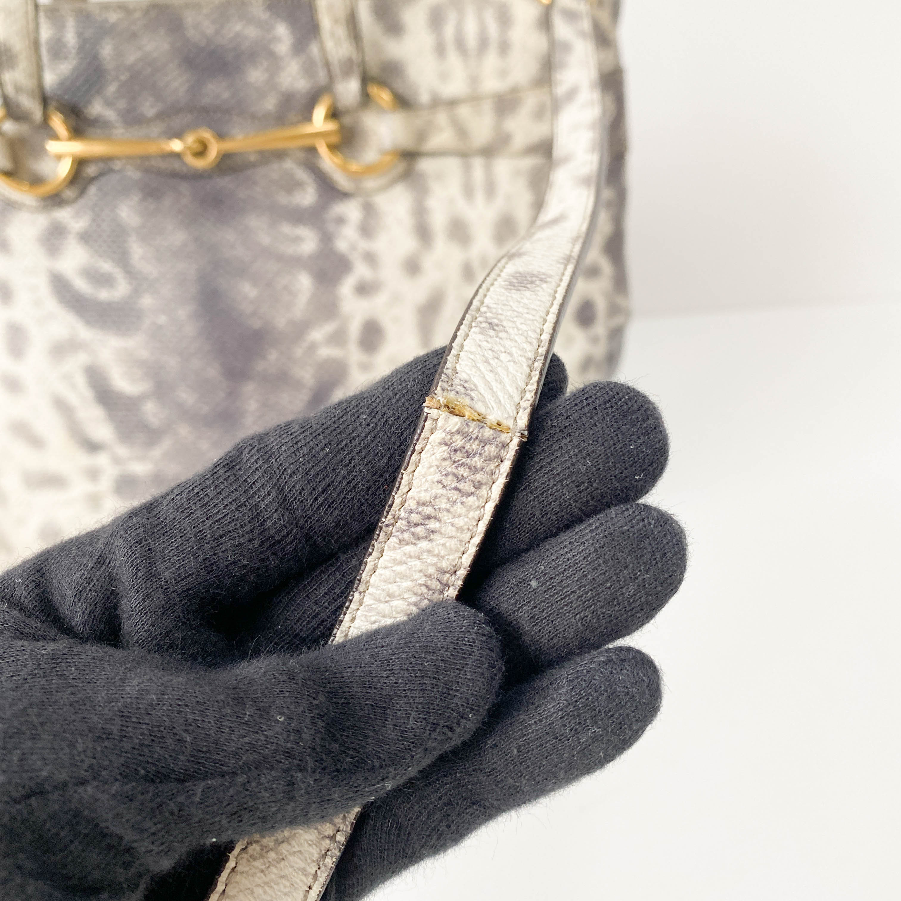 Horsebit Off-White Python Embossed Leather Shoulder Bag