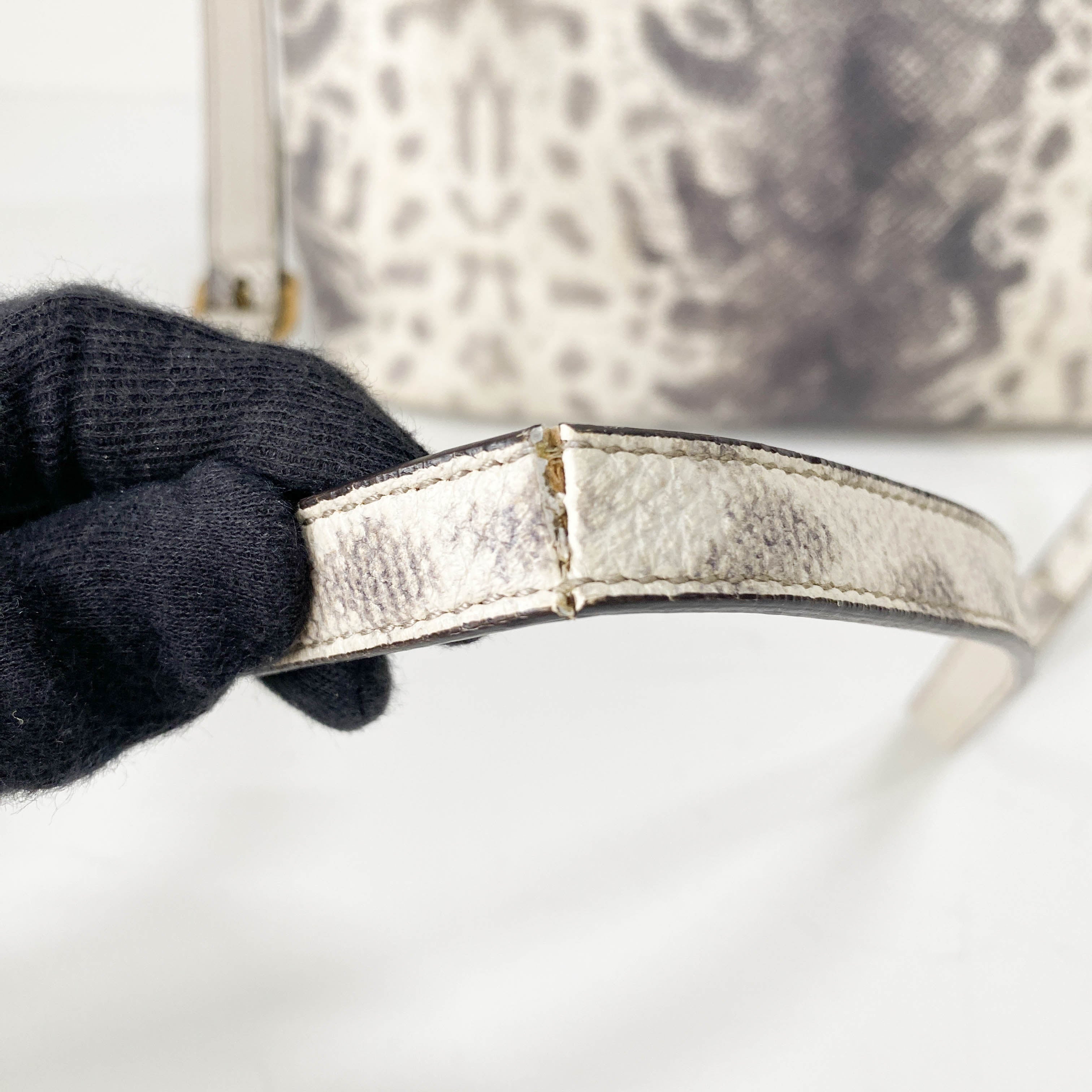 Horsebit Off-White Python Embossed Leather Shoulder Bag