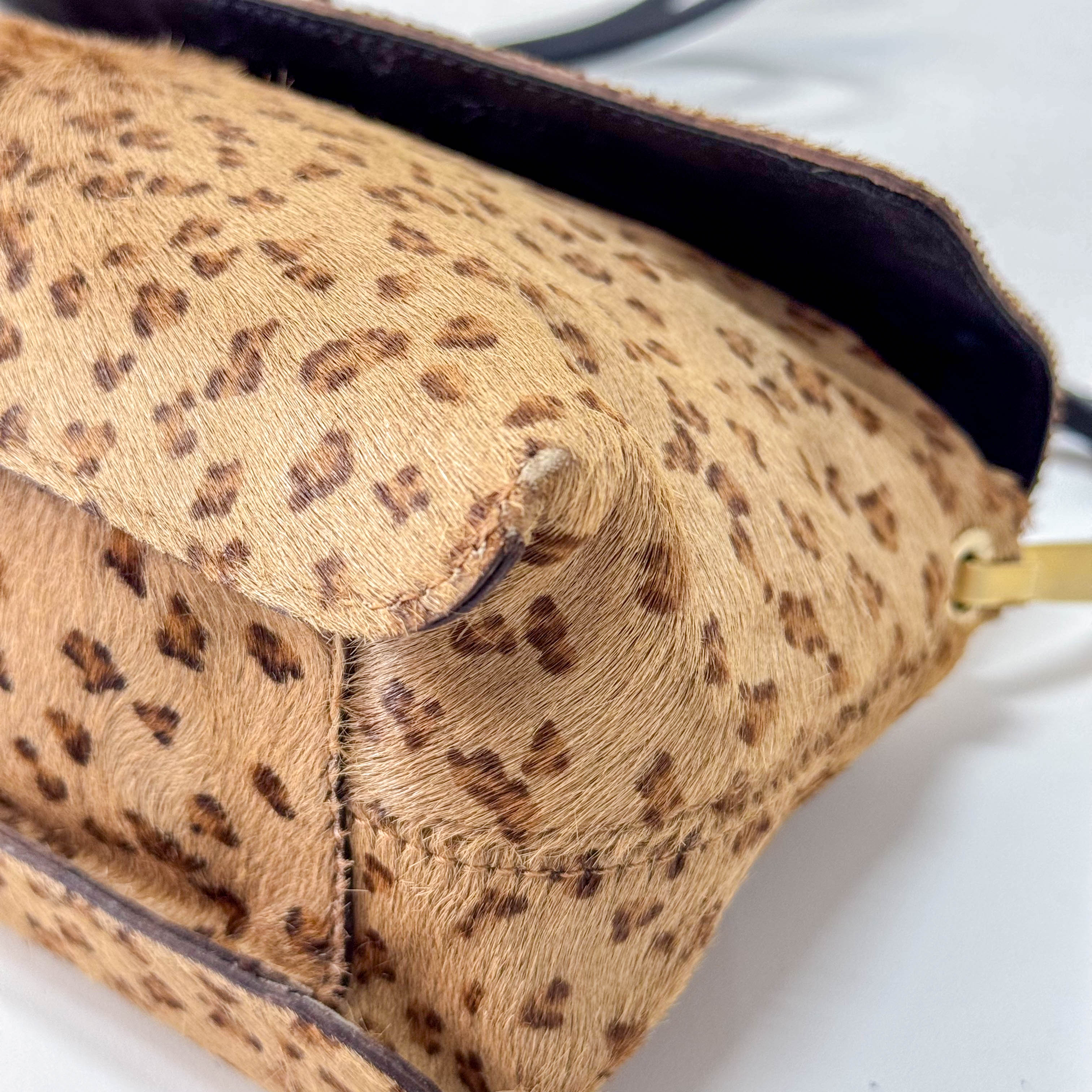 Brown Animal Print Pony Hair Shoulder Bag