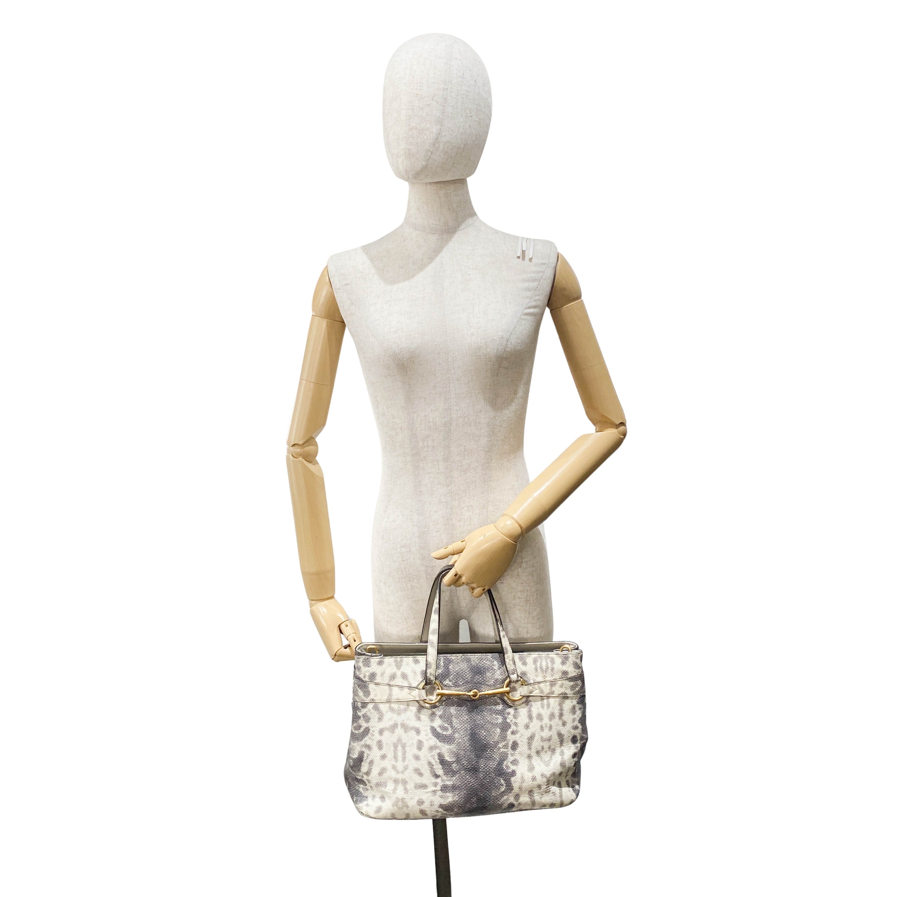 Horsebit Off-White Python Embossed Leather Shoulder Bag