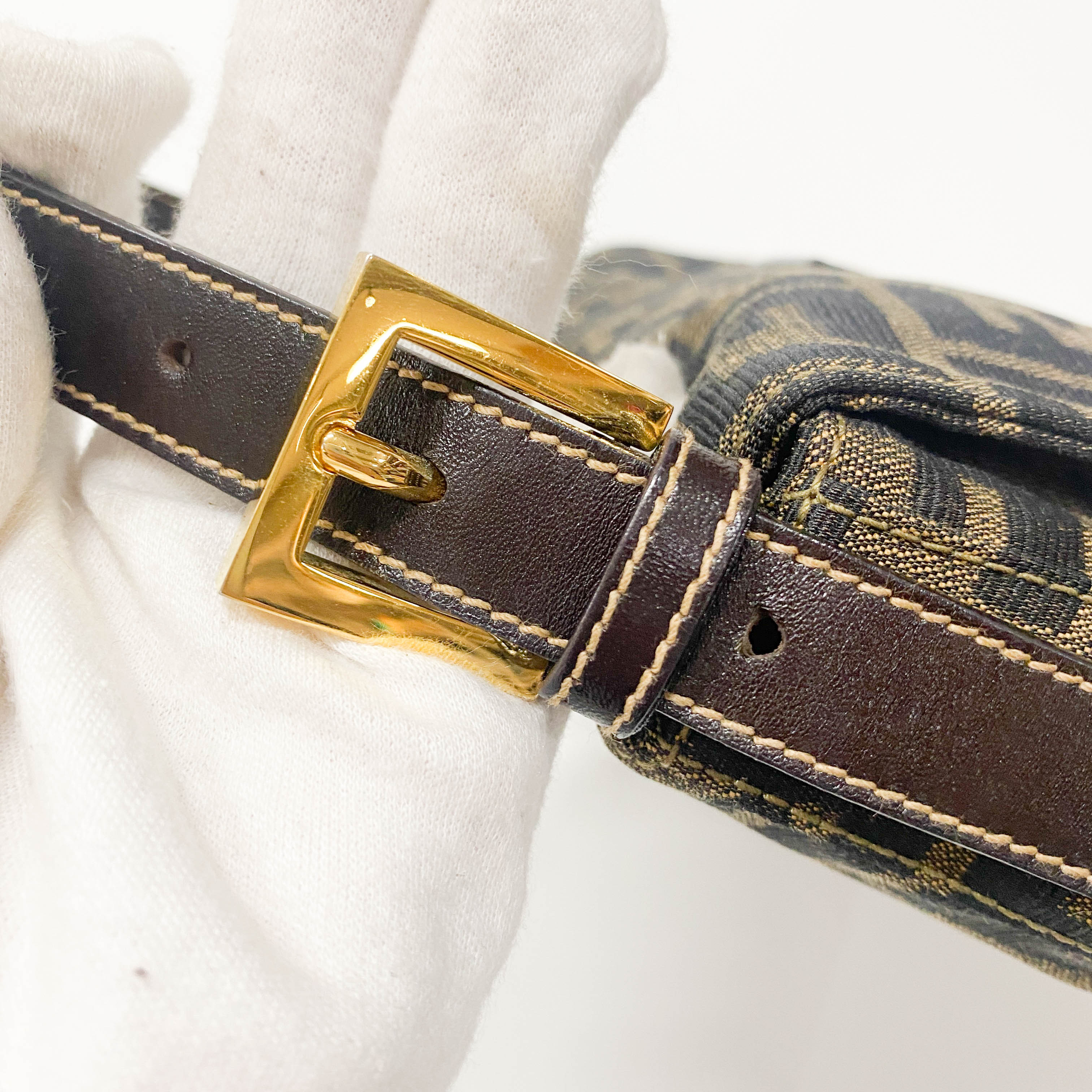 Zucca Baguette Brown Coated Canvas Shoulder Bag